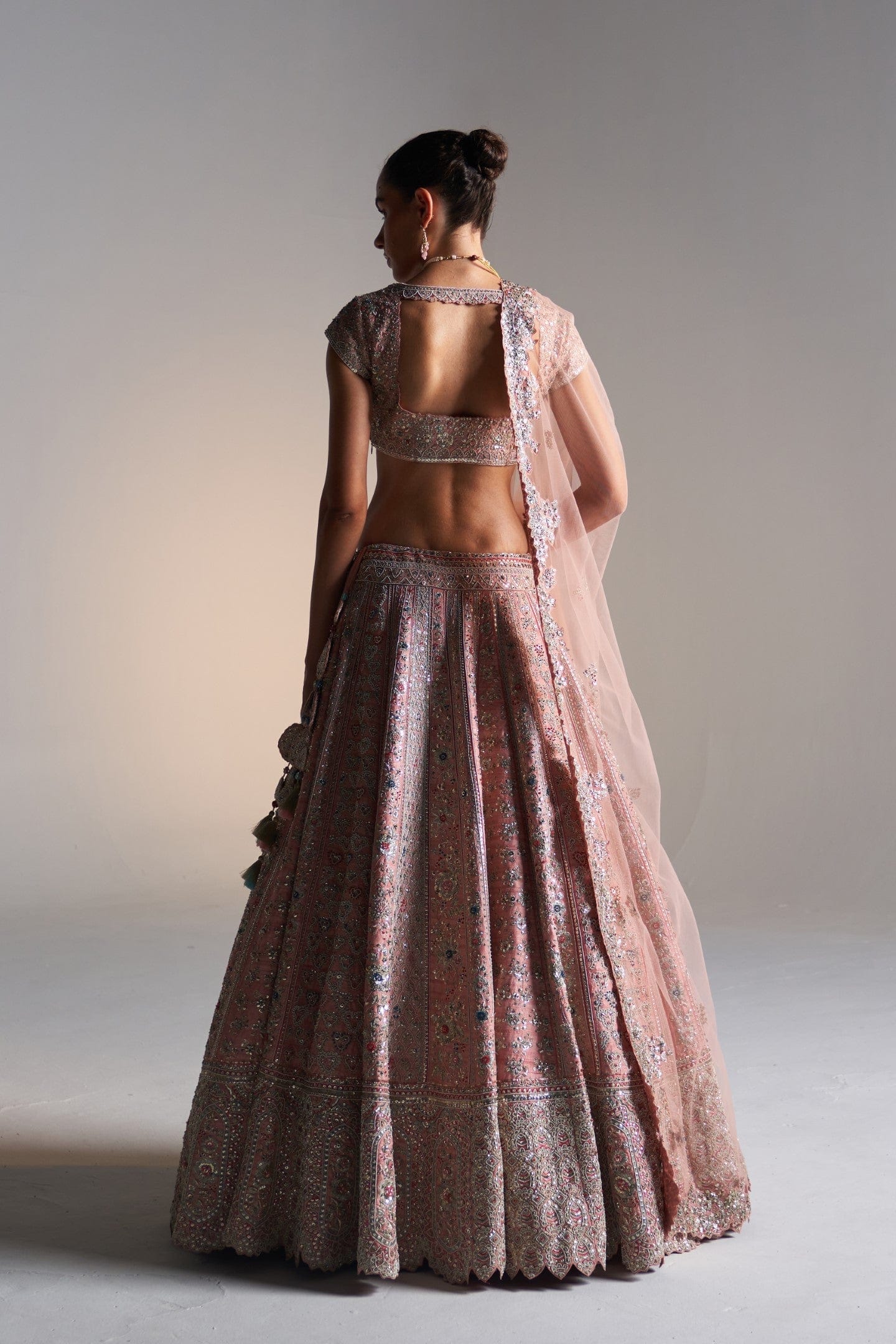 Coral rose raw silk lehenga set