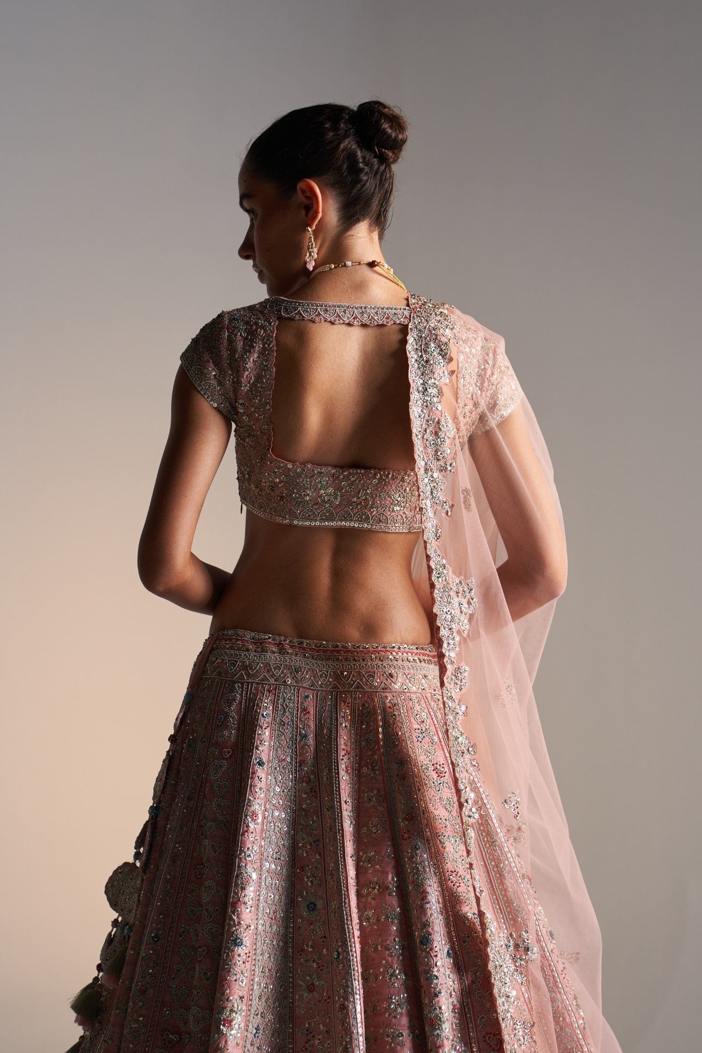 Coral rose raw silk lehenga set
