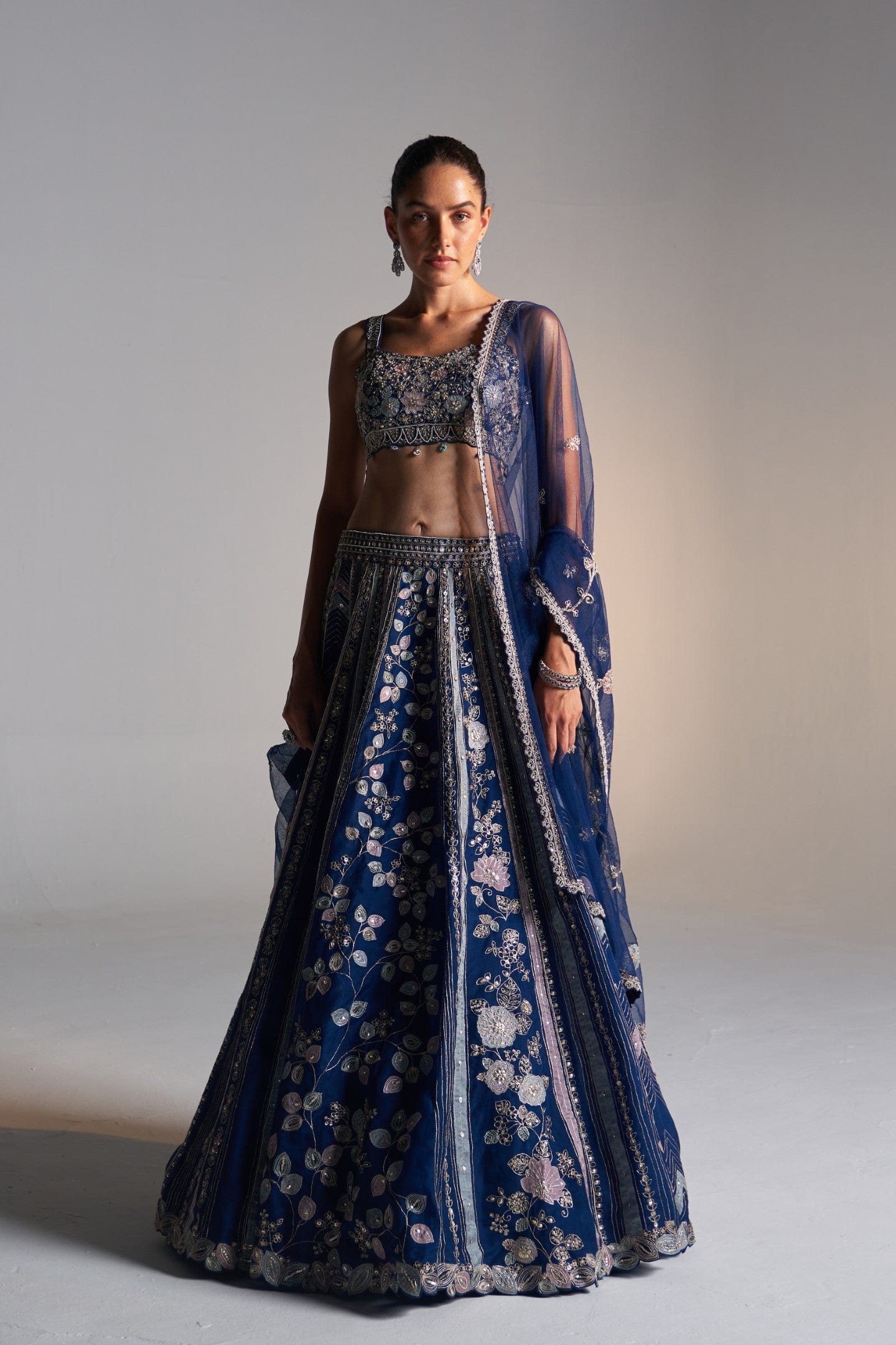 Midnight blue organza lehenga set