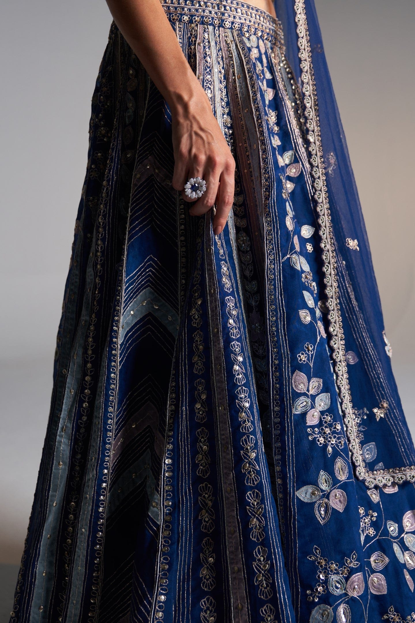 Midnight blue organza lehenga set