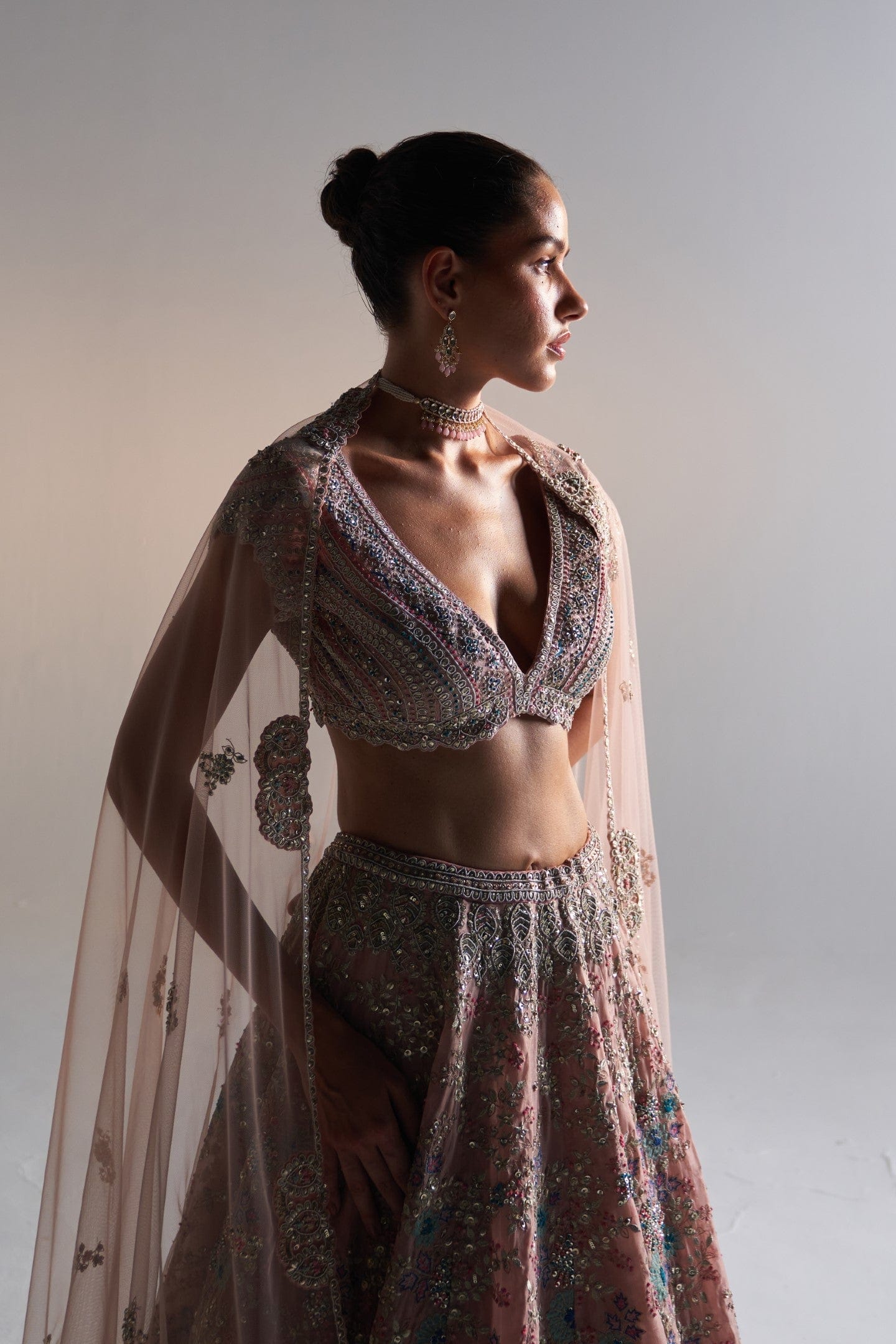 Camellia pink aaplique embrioidery lehenga set