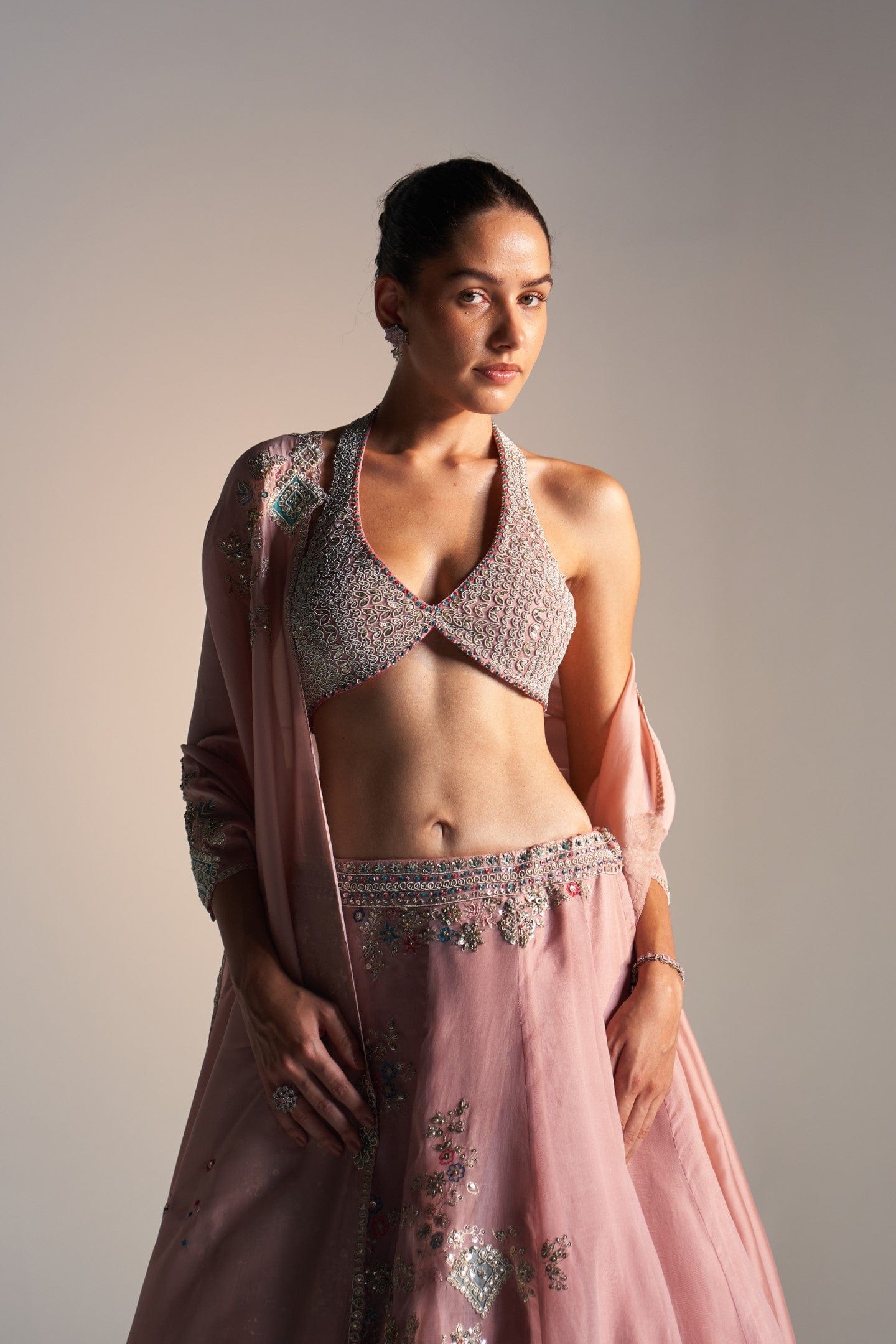 Camellia pink organza lehenga