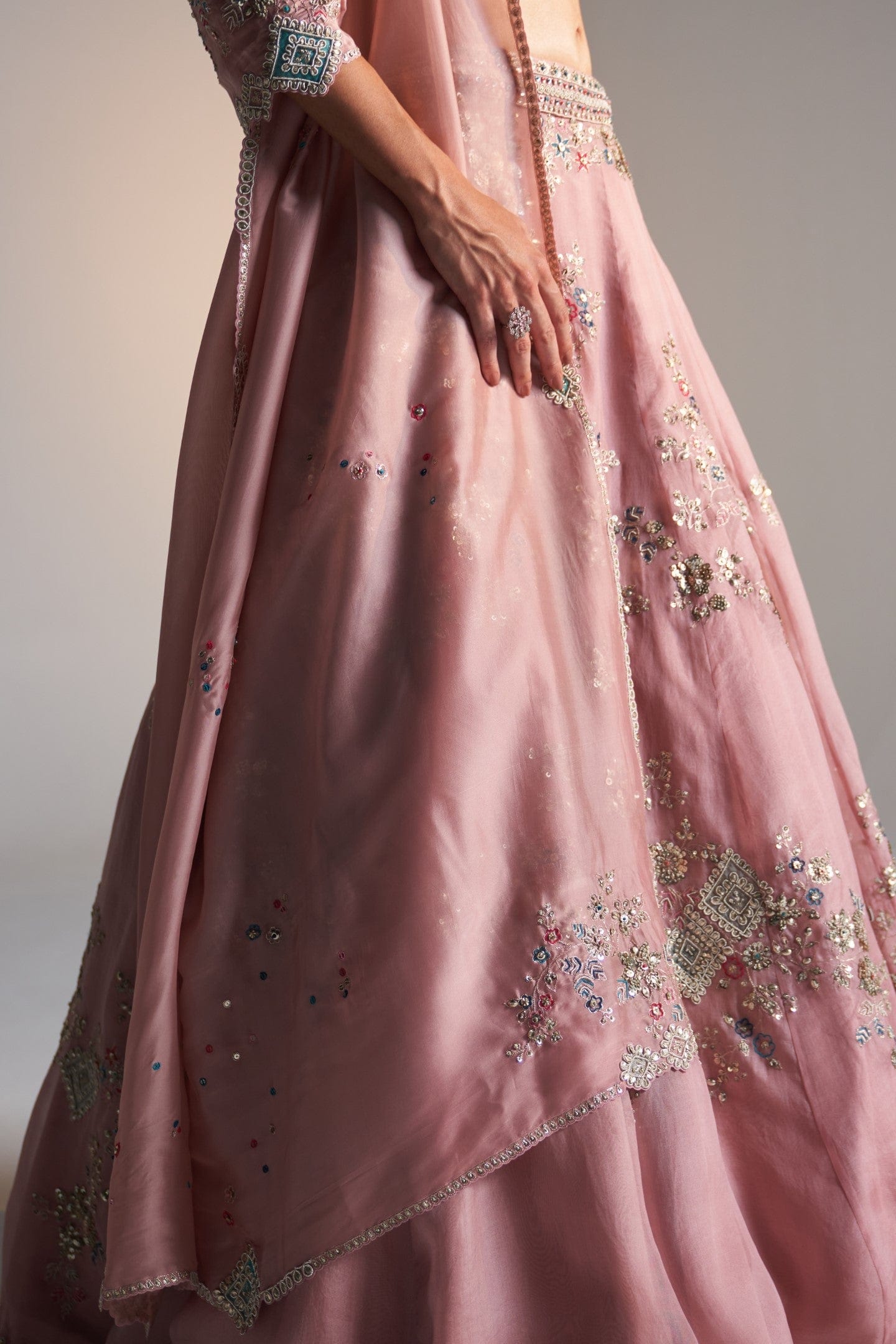Camellia pink organza lehenga