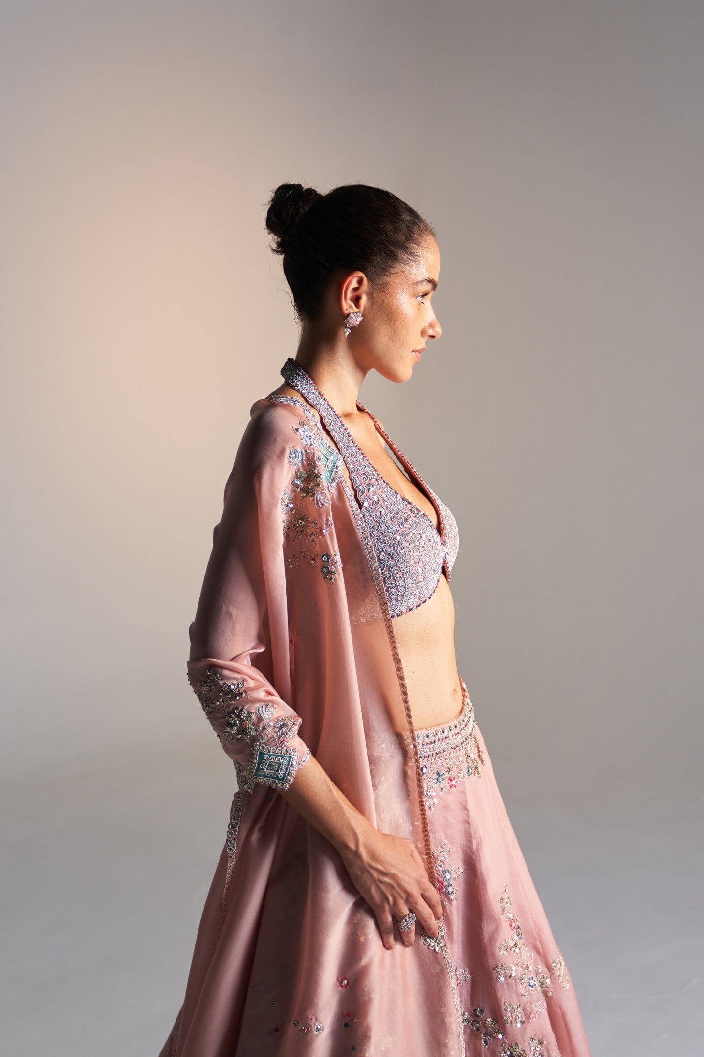 Camellia pink organza lehenga