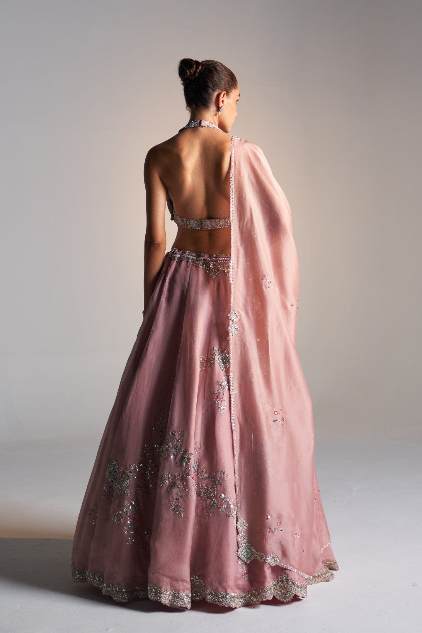 Camellia pink organza lehenga