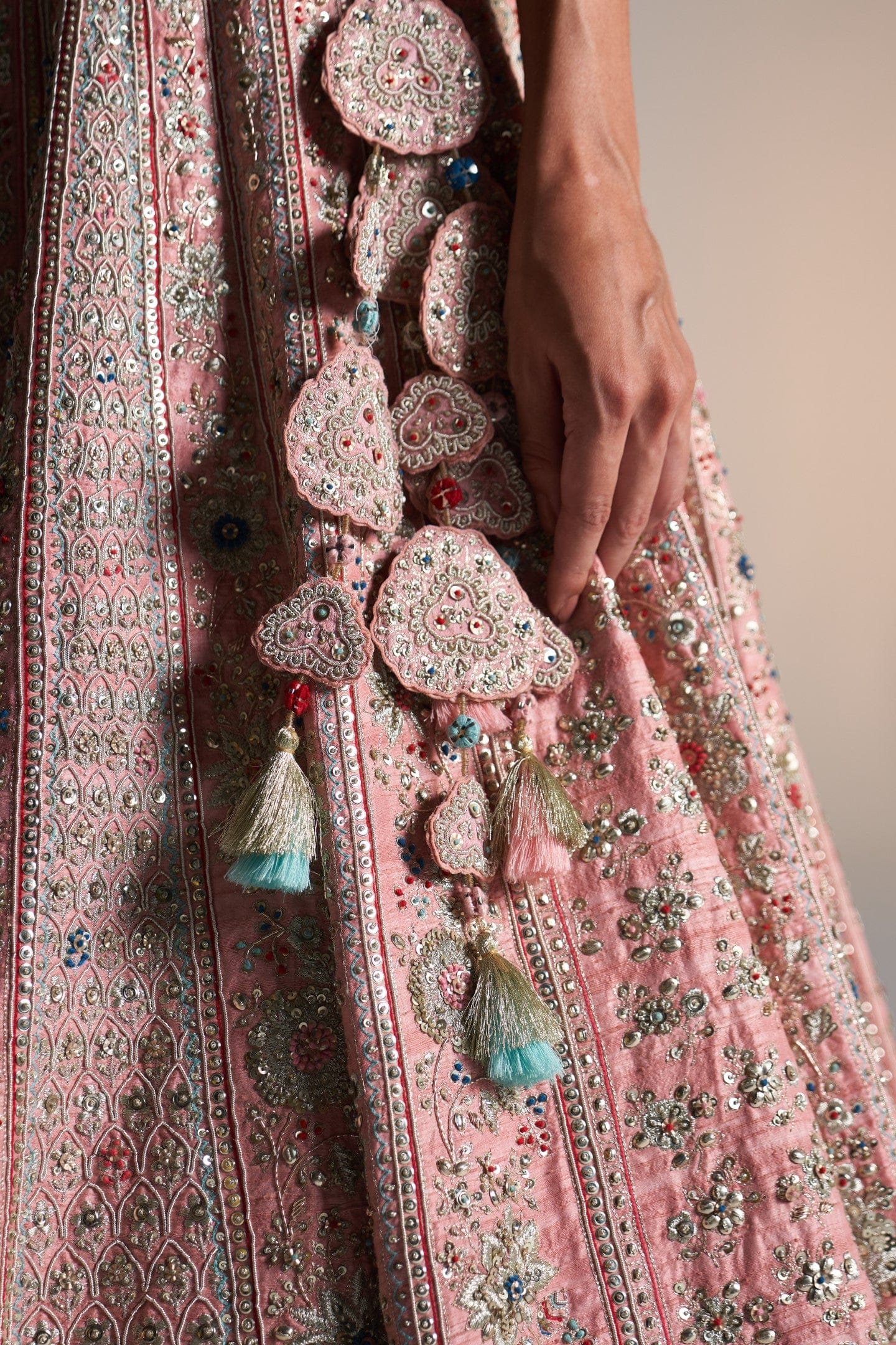 Coral rose raw silk lehenga set