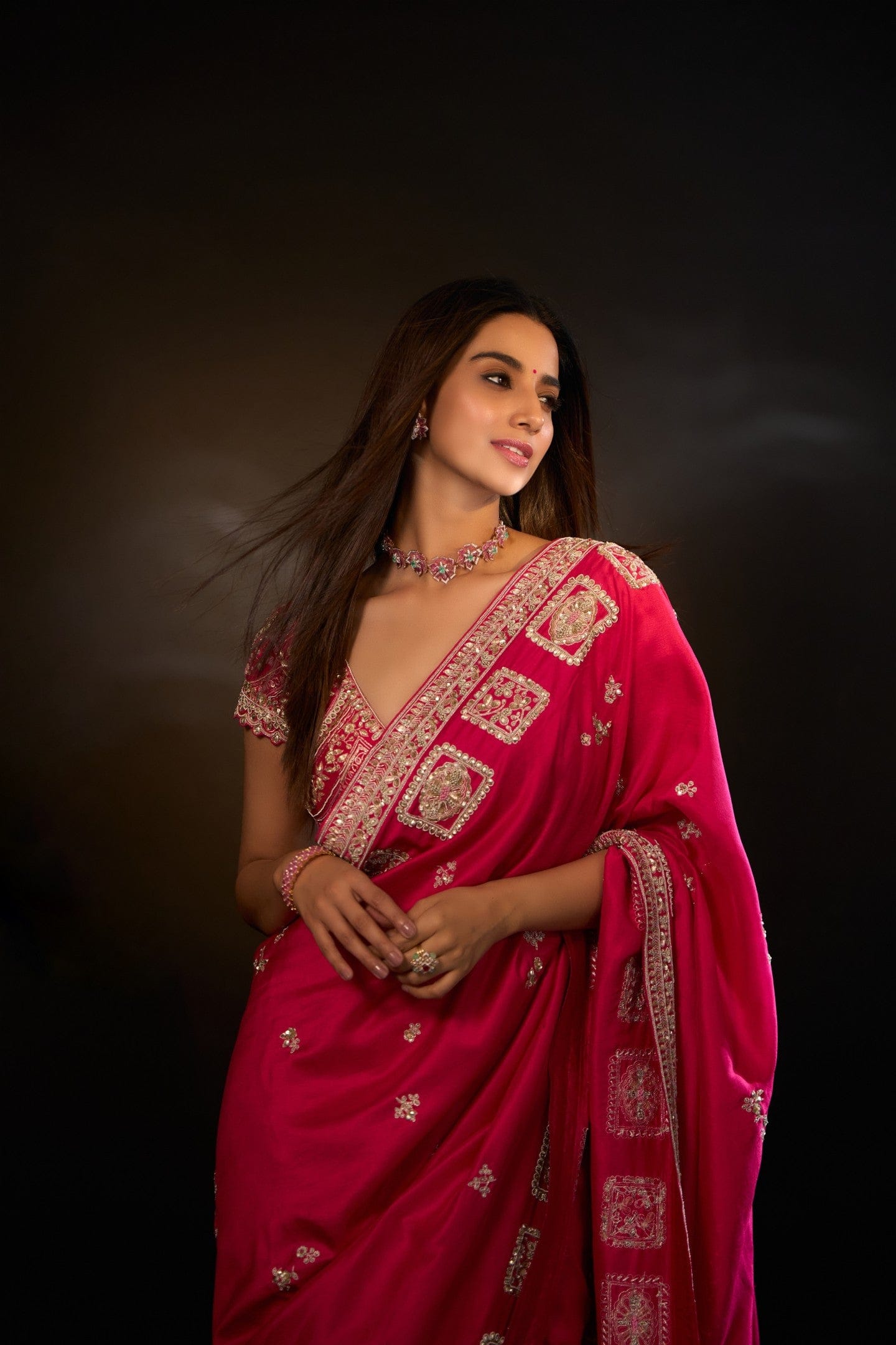 Scarlet Embroidered Saree Set