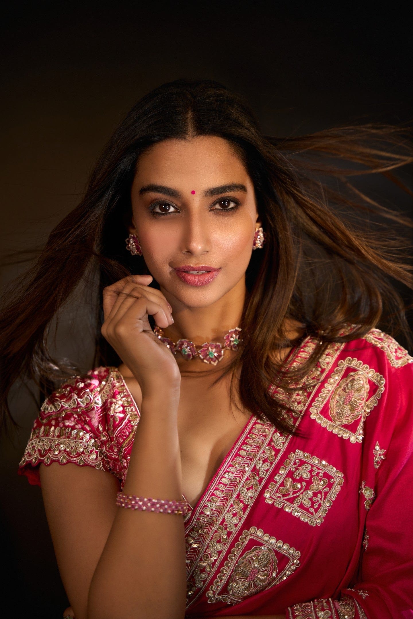 Scarlet Embroidered Saree Set