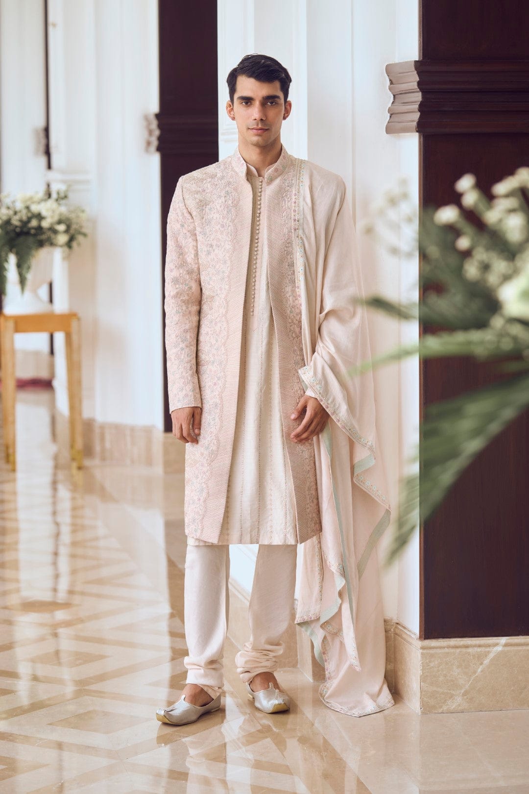 Powder Pink Embroidered Sherwani