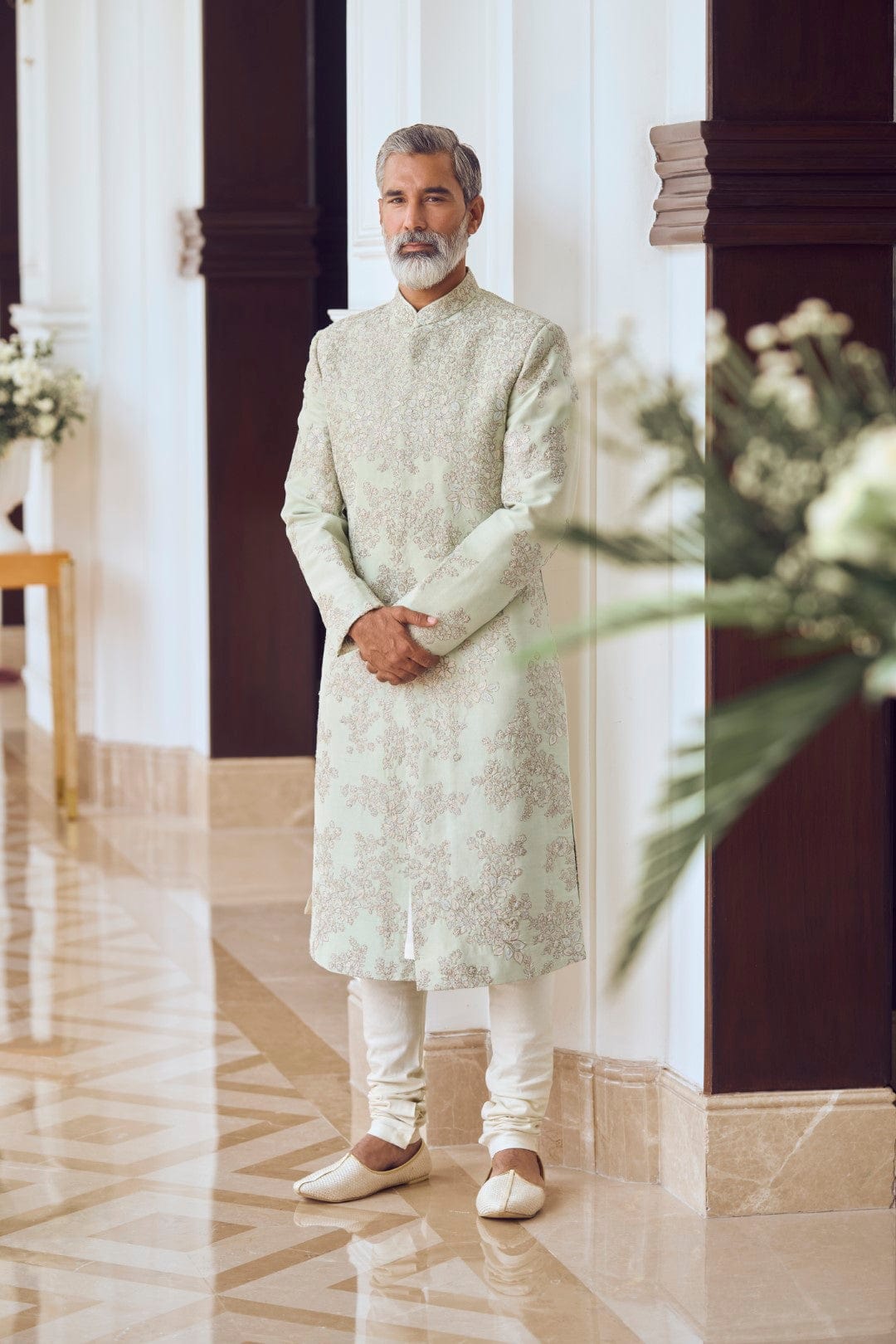 Dusty Olive Embroidered Sherwani