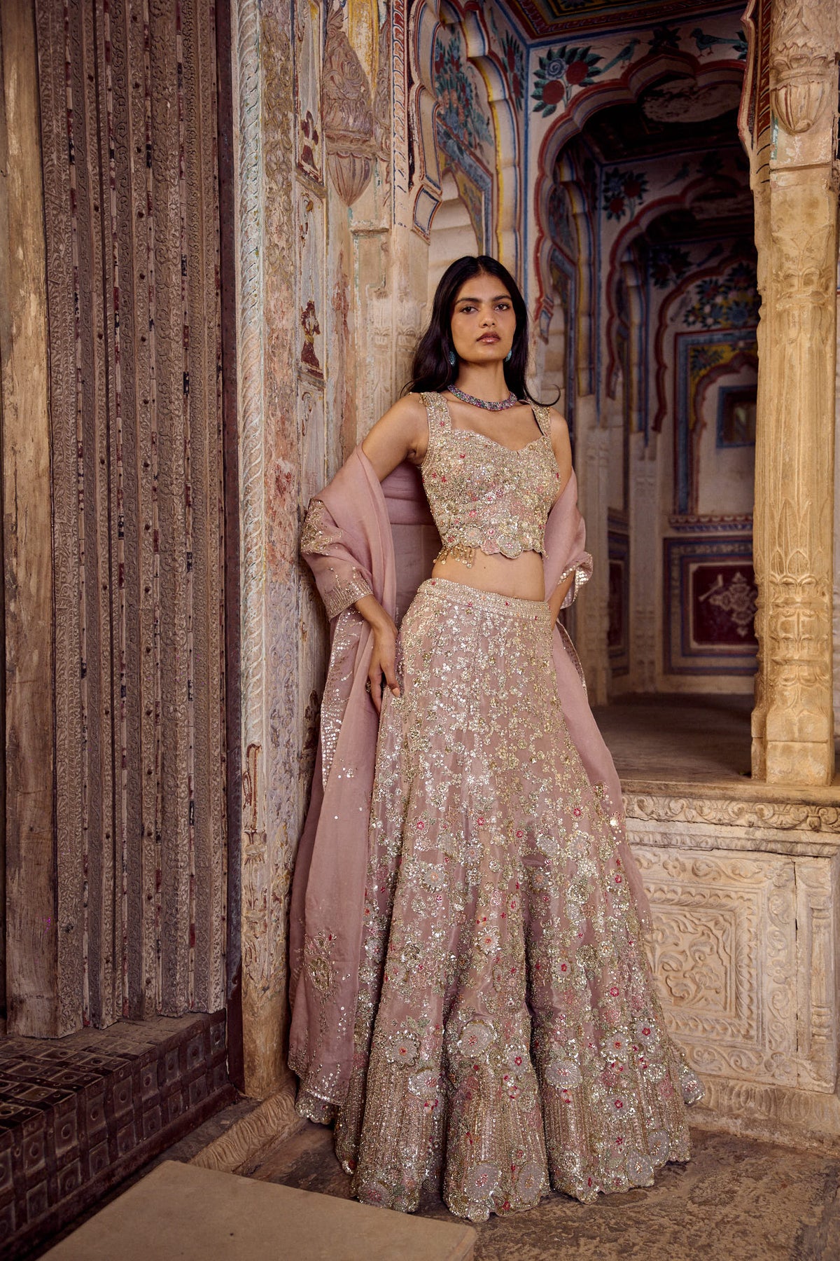 Camellia Pink Embroidered Lehenga Set