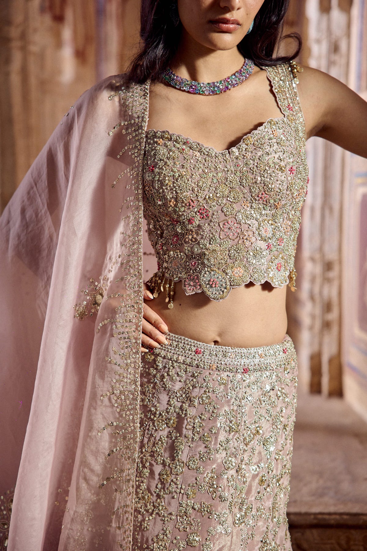 Camellia Pink Embroidered Lehenga Set