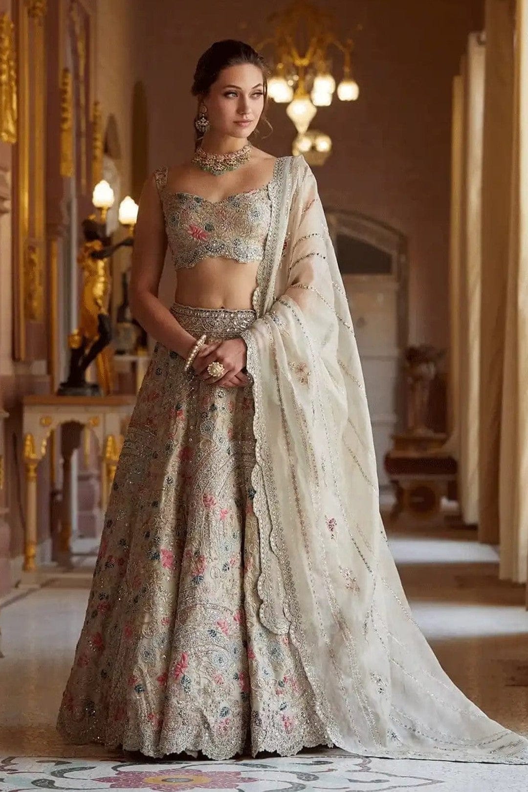 Pearl Embroidered Organza Lehenga