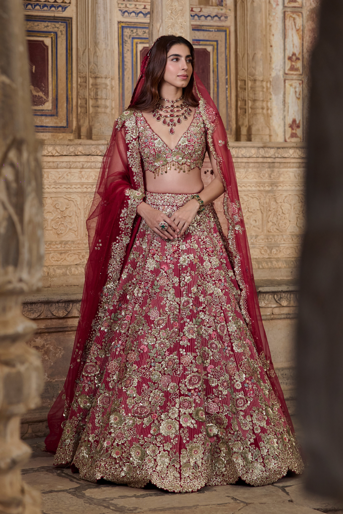 Deep Berry Blossom Bridal Lehenga Set