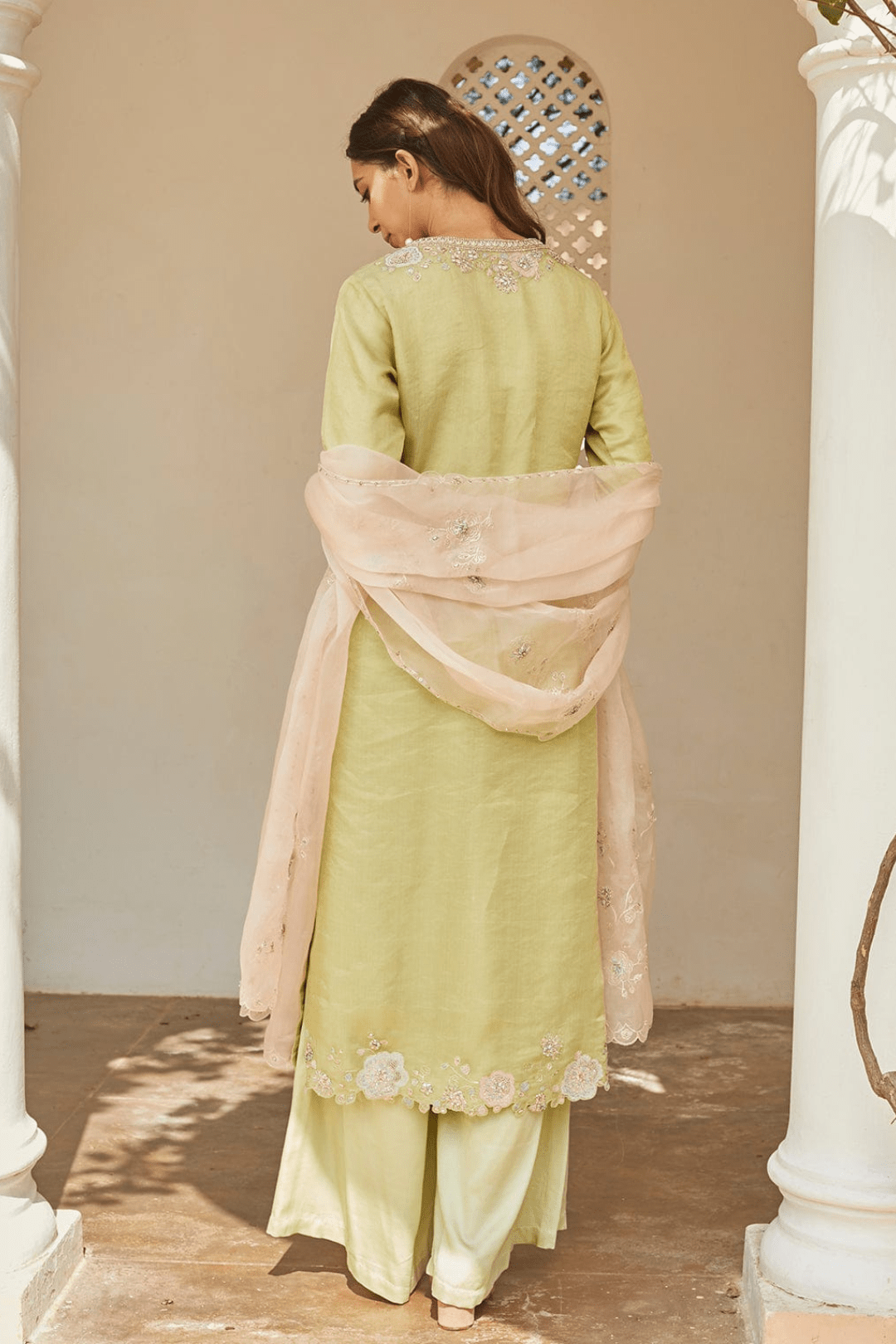 Mist Green Embroidered Kurta and Sharara Set