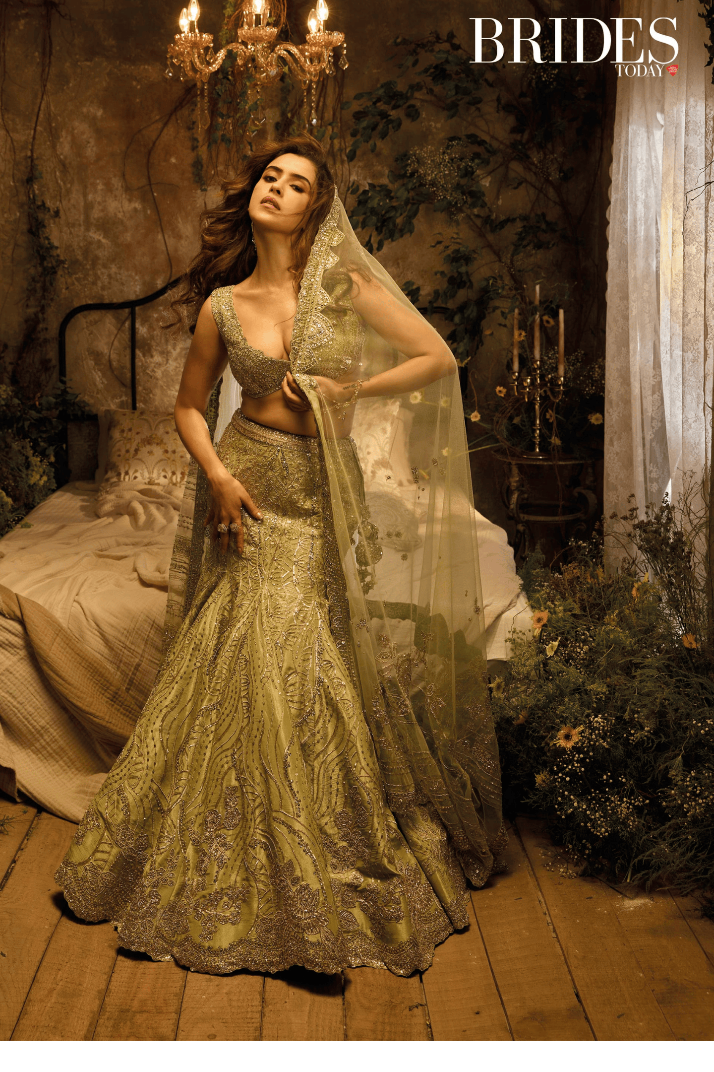 Sage Tissue Fish Cut Lehenga Set