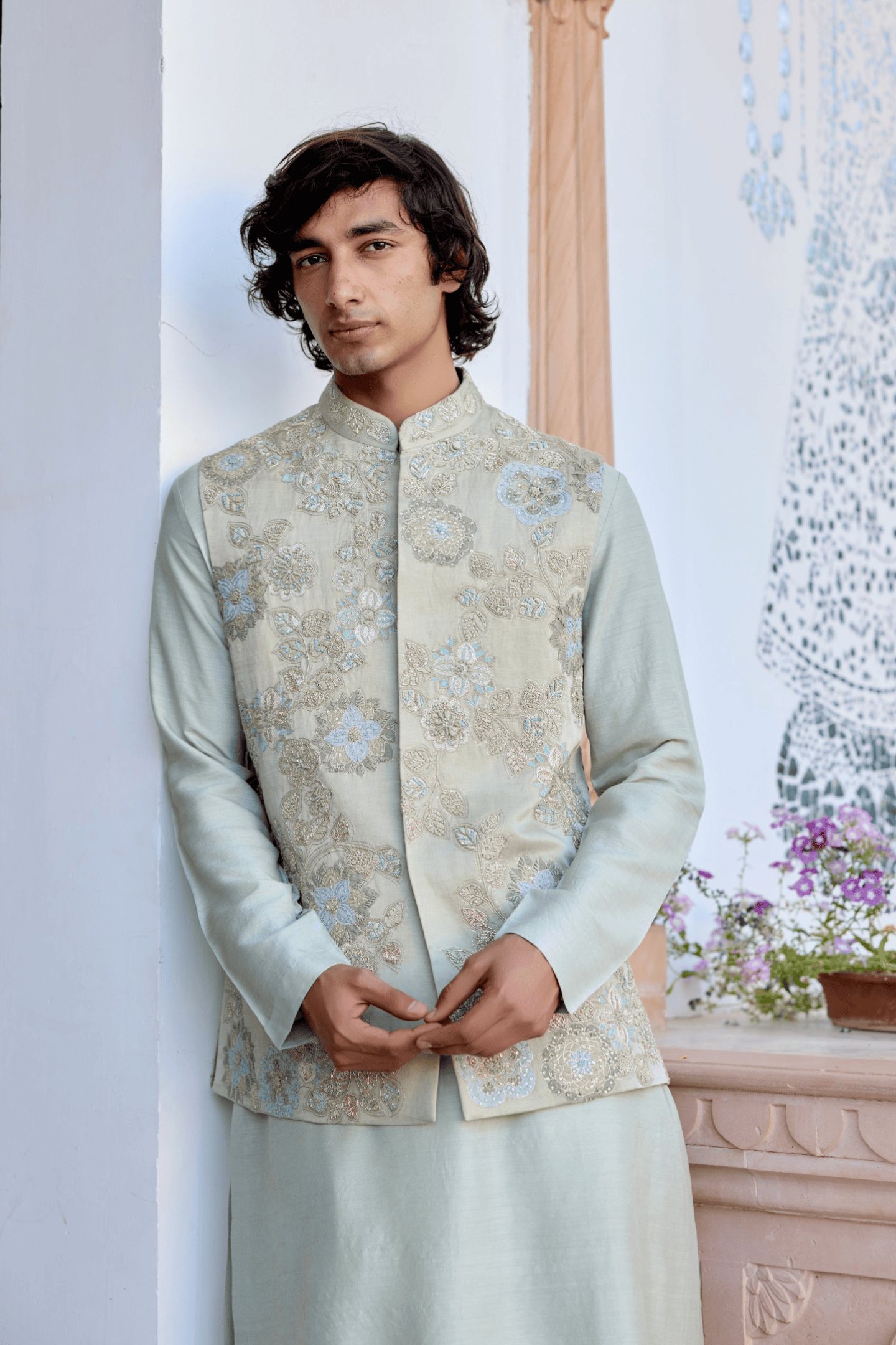 Sage Embroidered Nehru Jacket Set