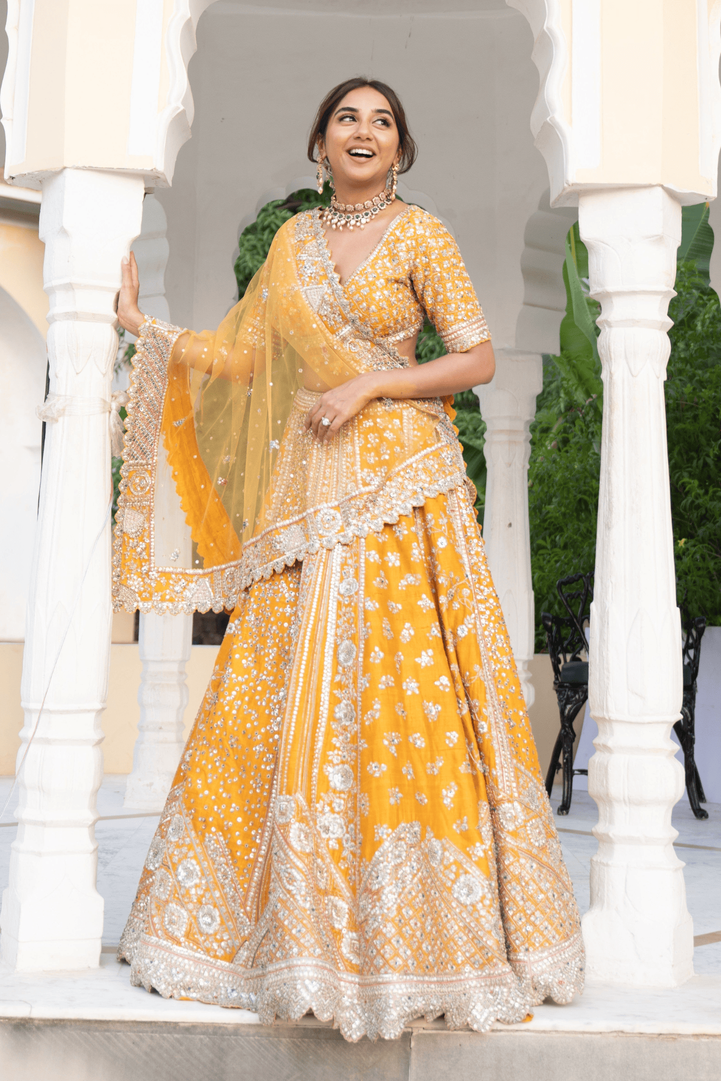 Orange Peel Embroidered Lehenga