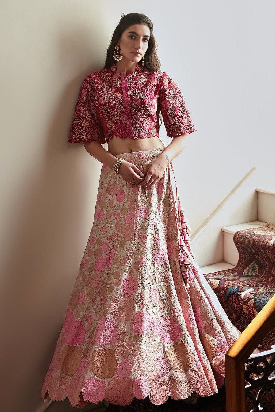 Gul Brocade and Applique Lehenga Set