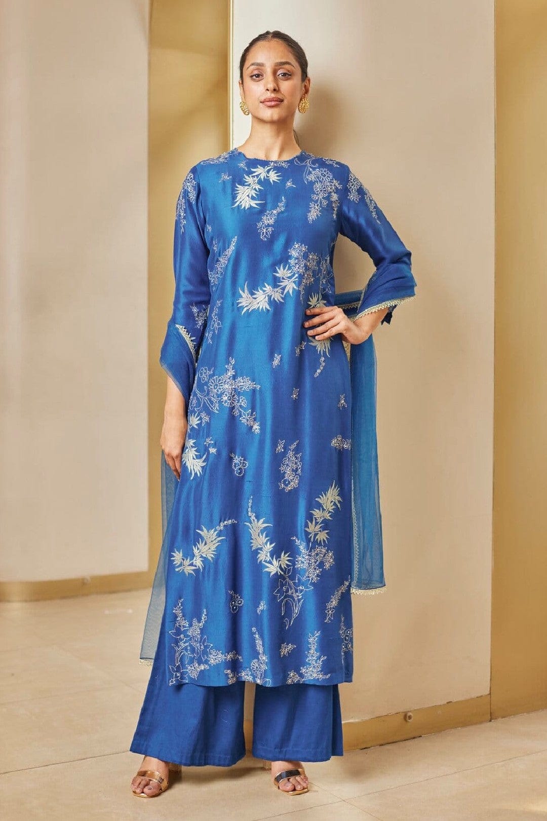Cobalt Blue Embroidered Straight Kurta