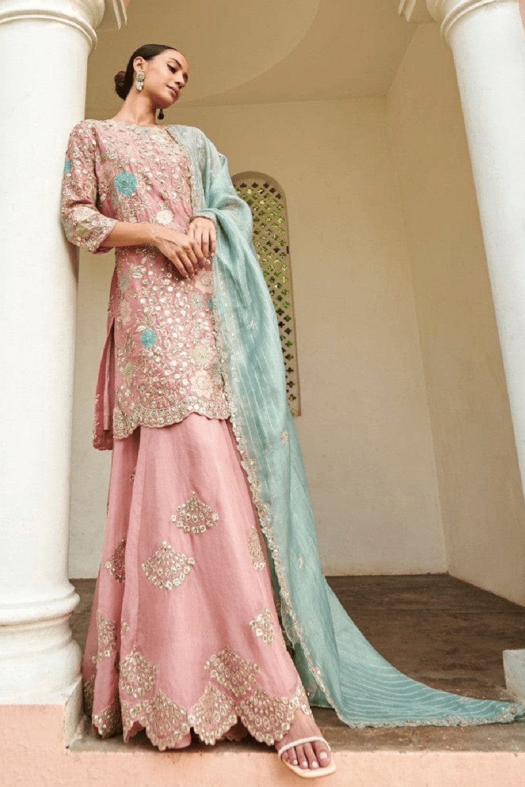 Soft Berry Embroidered Sharara Set