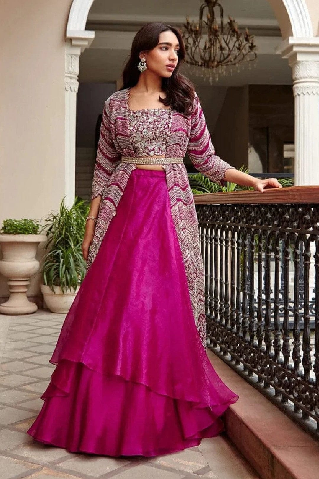 Plum Embroidered Jacket Set