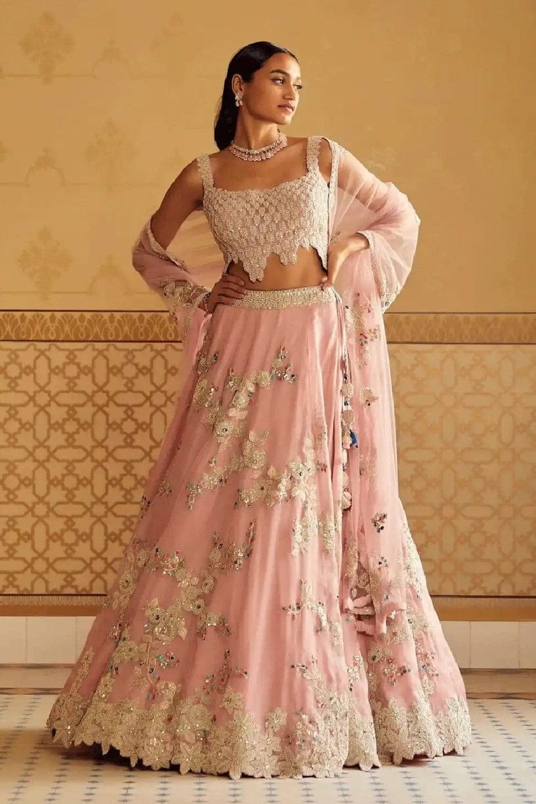 Soft Berry Embroidered Organza Lehenga