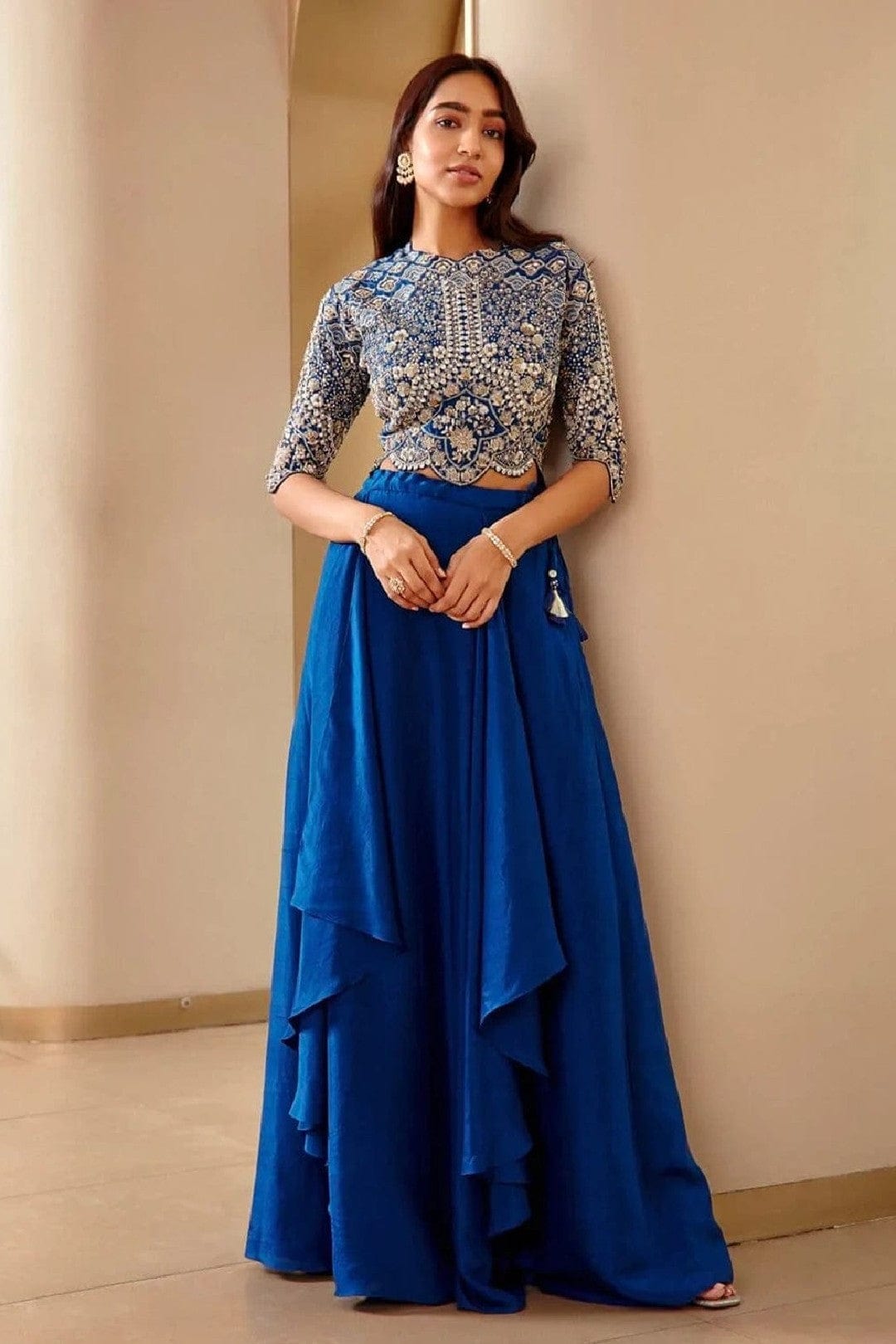 Jade Blue Embroidered Top and Skirt