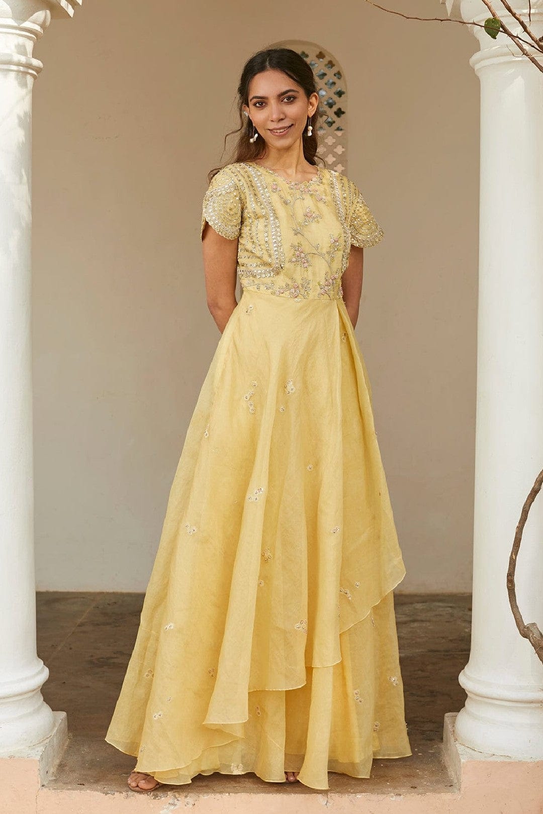 Taupe Lemon Embroidered Gown