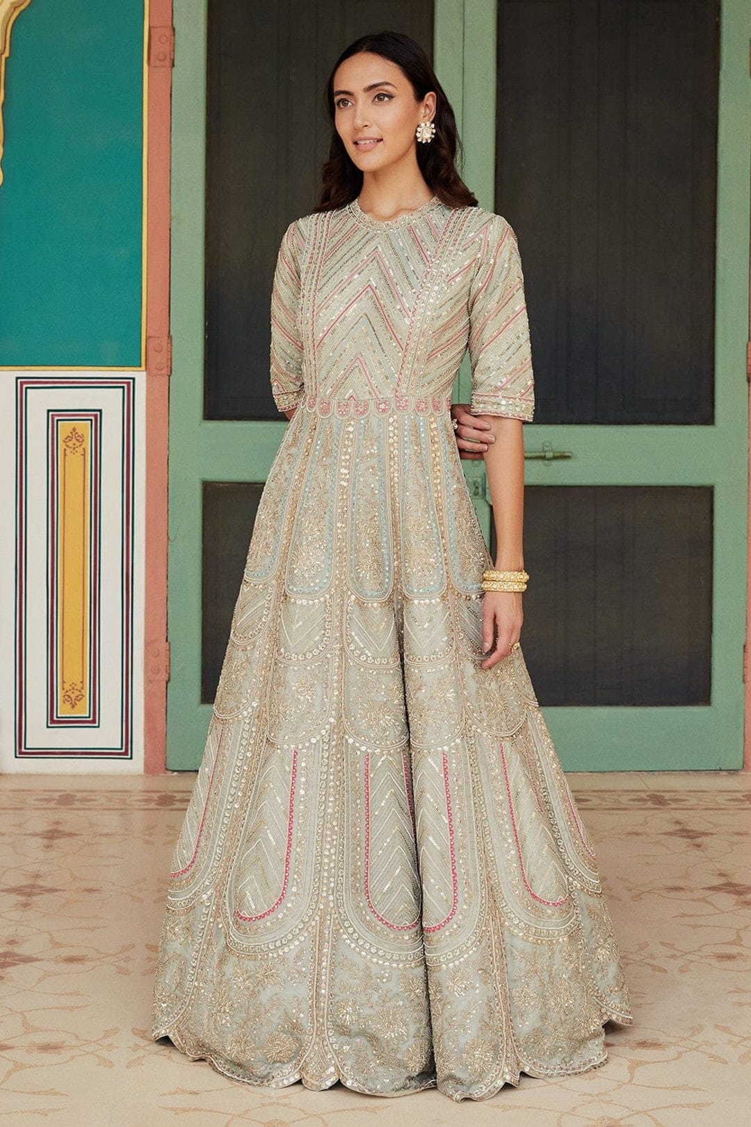 Dove Grey Embroidered Gown