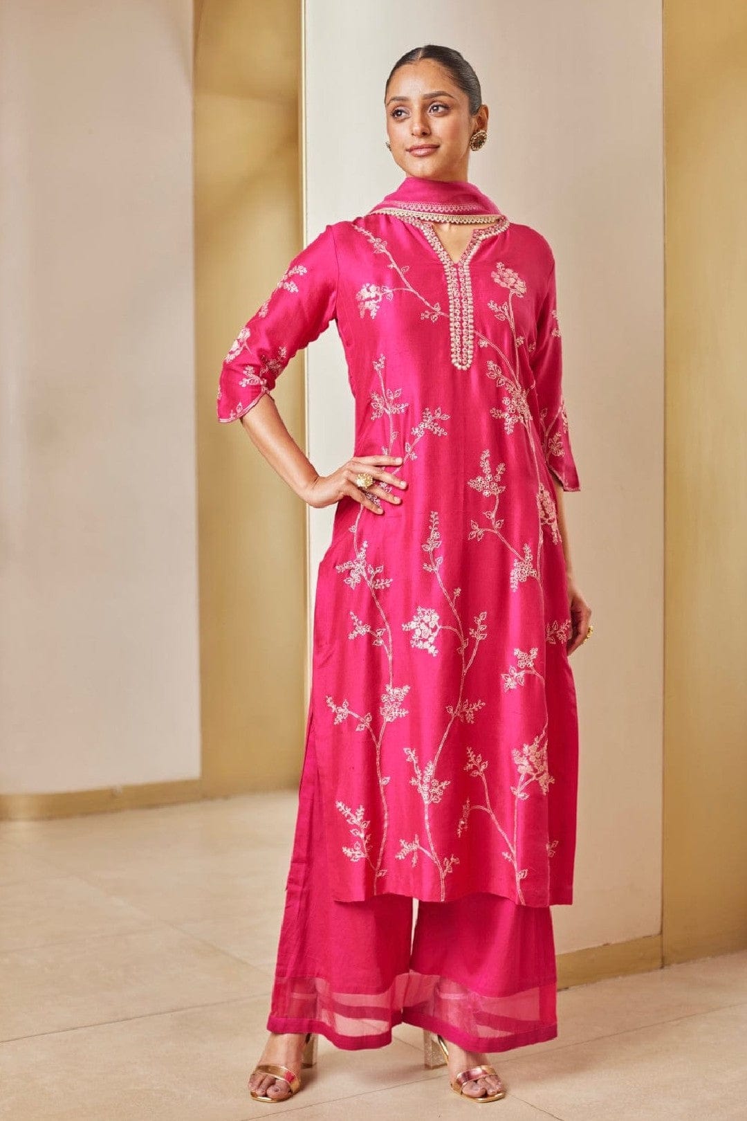 Scarlet Embroidered Straight Suit