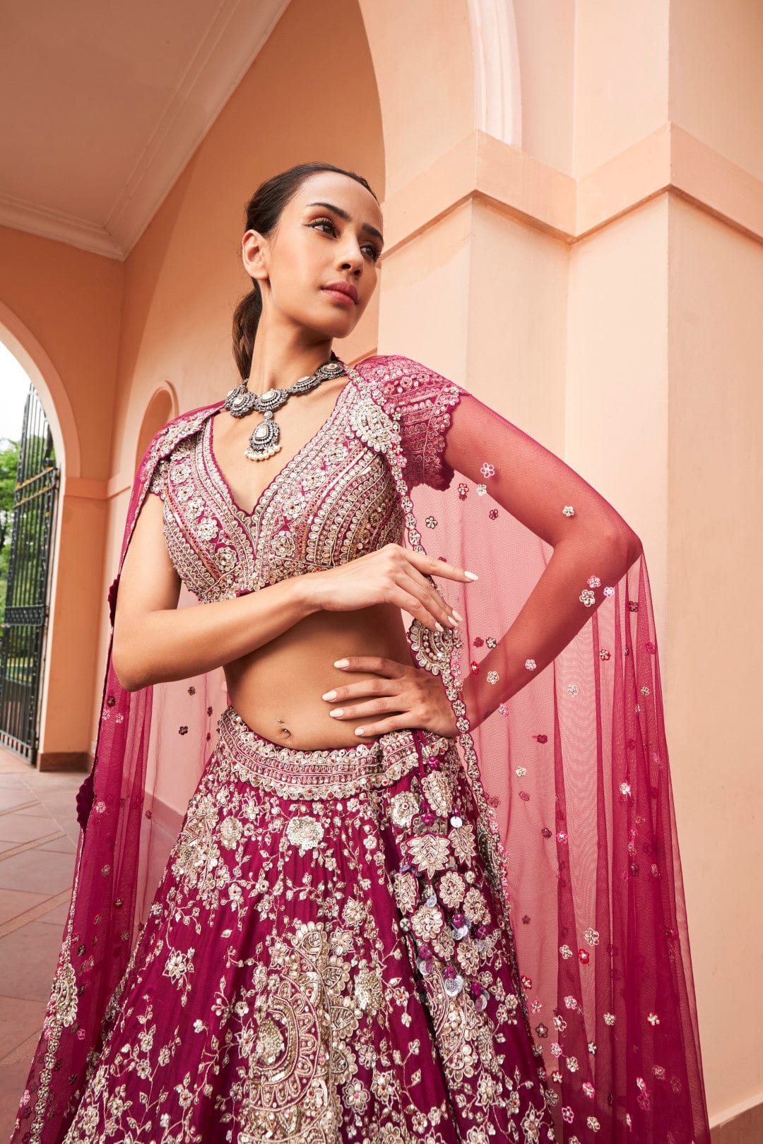Sangria Plum Embroidered Lehenga Set