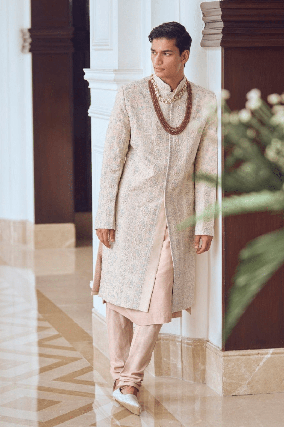 Powder Pink And Ivory Embroidered Sherwani