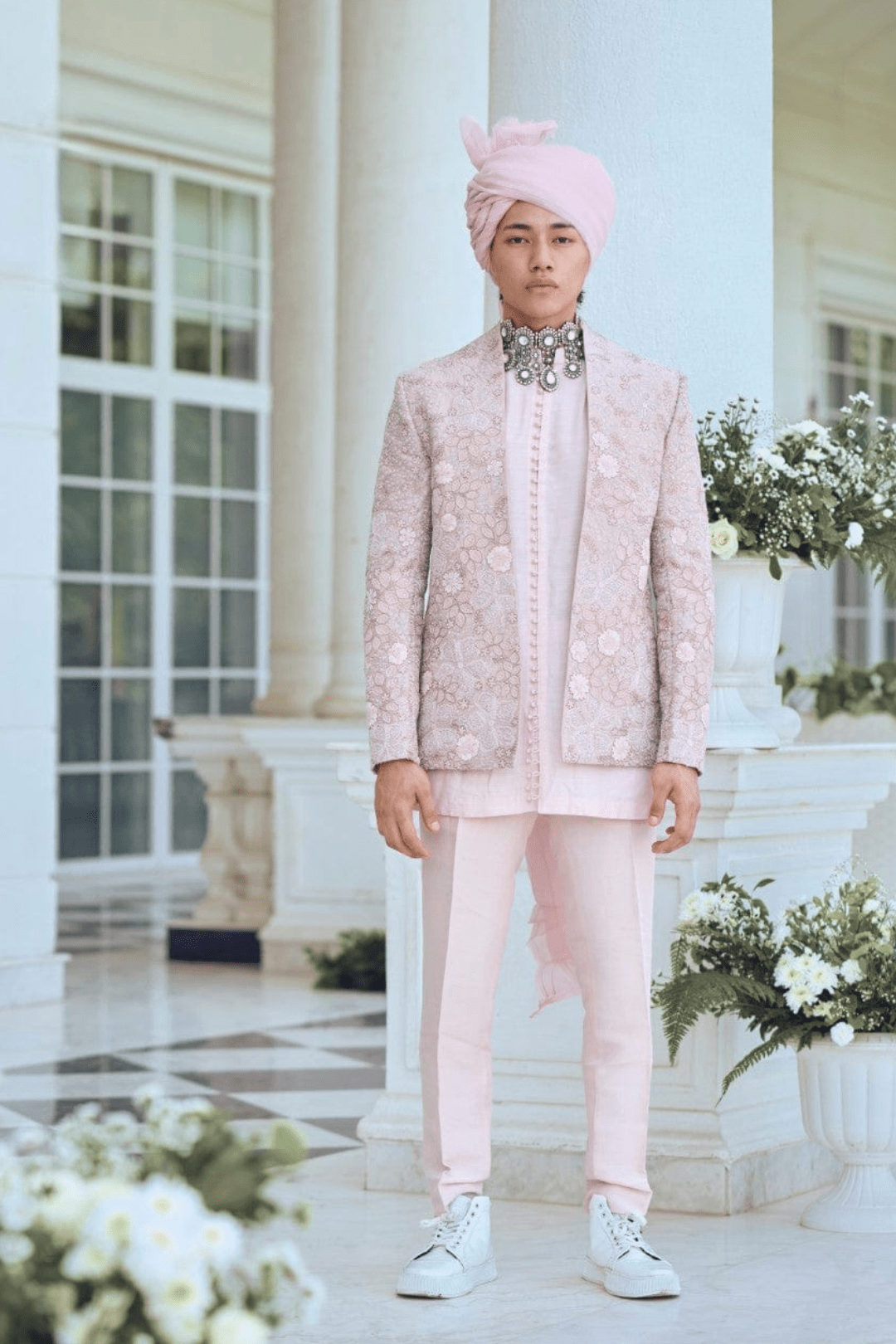 Powder Pink Embroidered Bandhgala