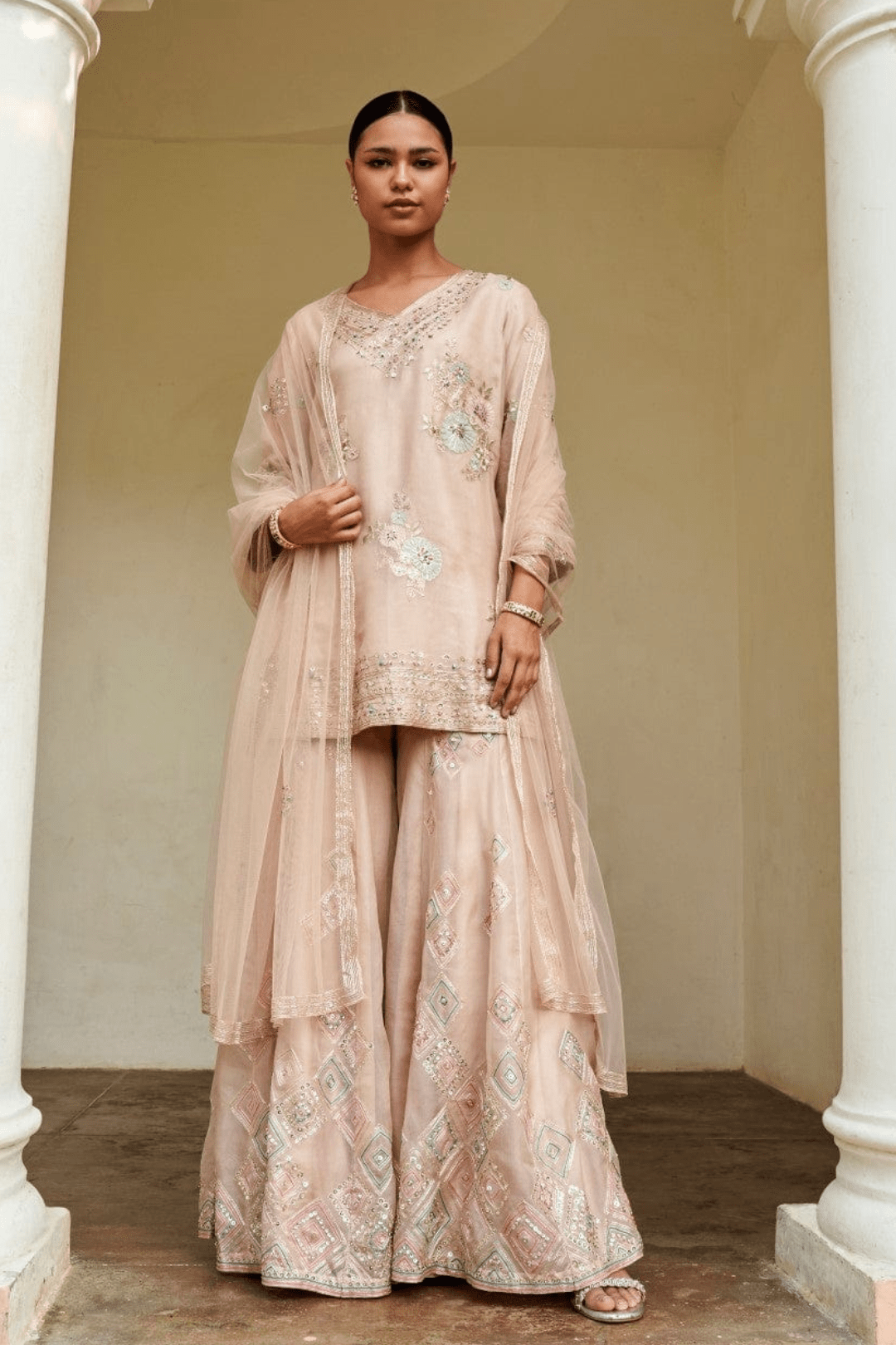 Sepia Rose Embroidered Sharara