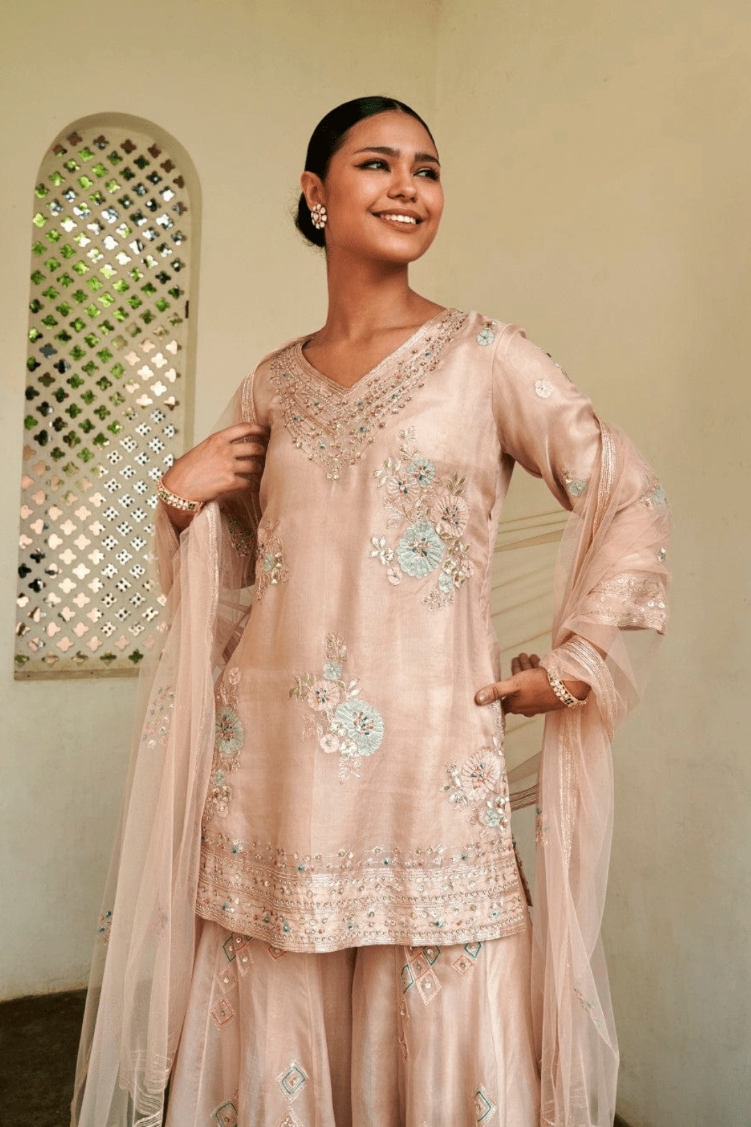Sepia Rose Embroidered Sharara
