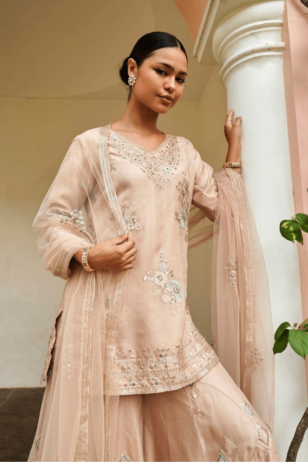Sepia Rose Embroidered Sharara