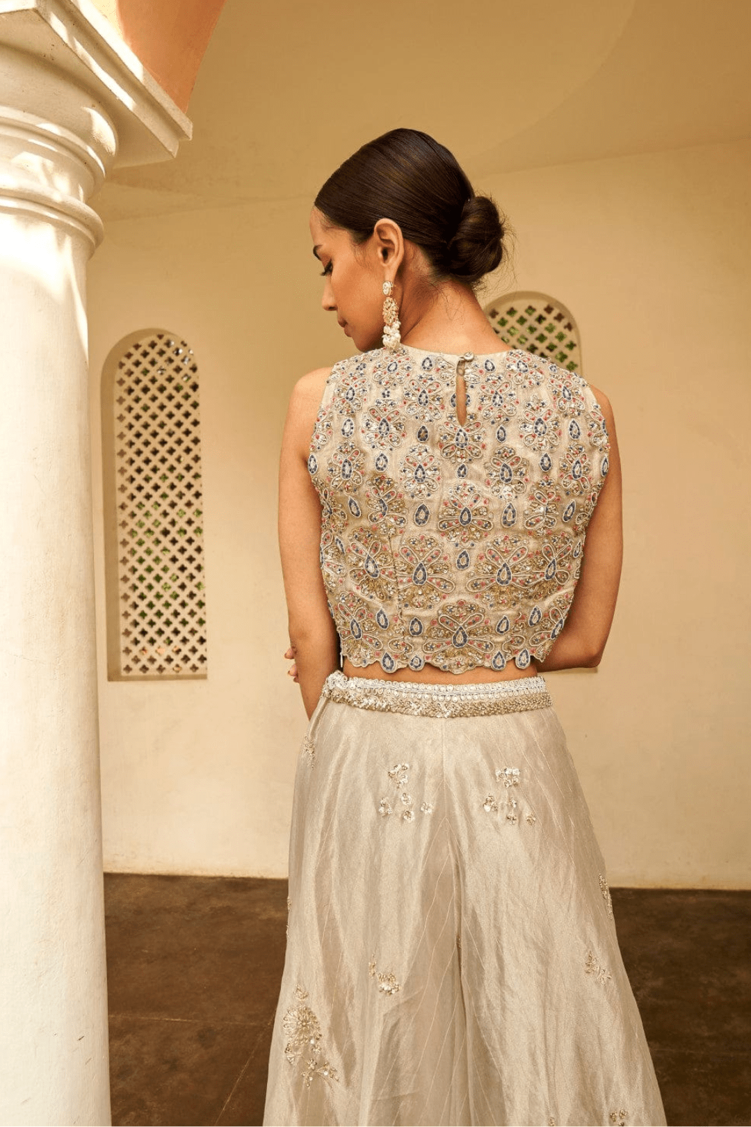 Light Gold Embroidered Top And Skirt
