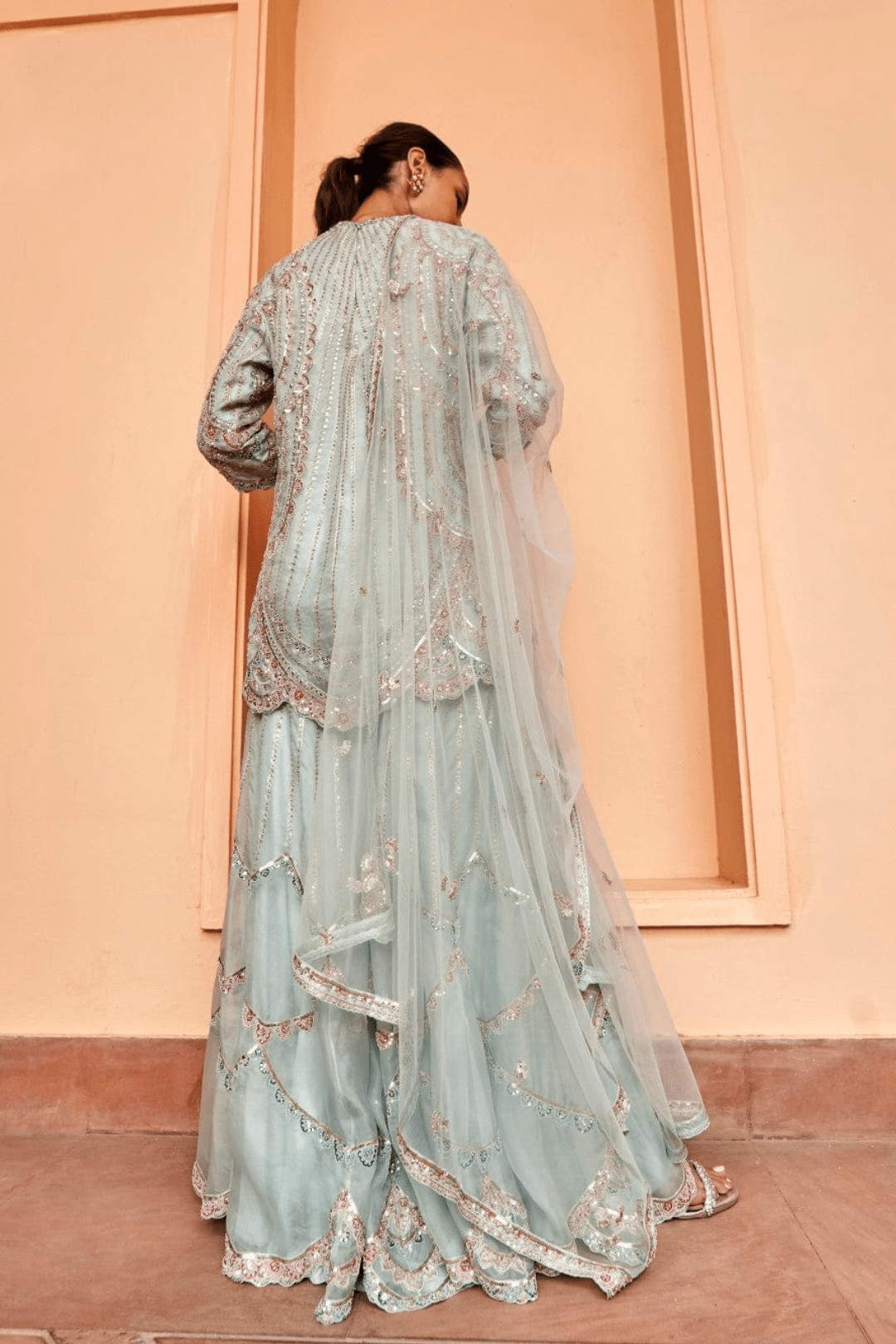 Pastel Blue Embroidered Sharara