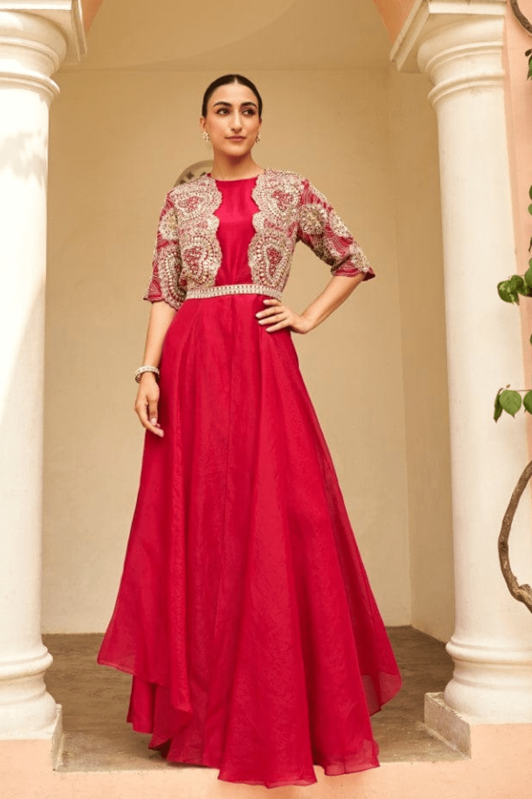 Cut Ruby Embroidered Jacket Set