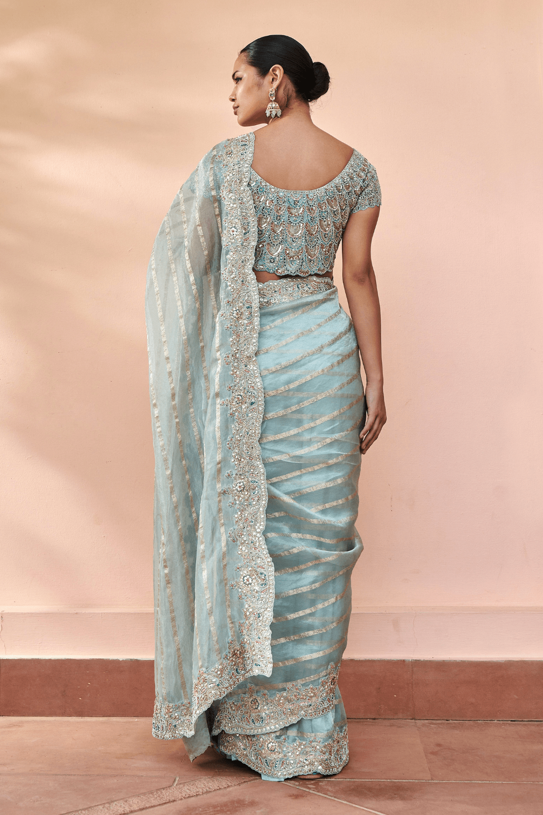 Teal Embroidered Saree