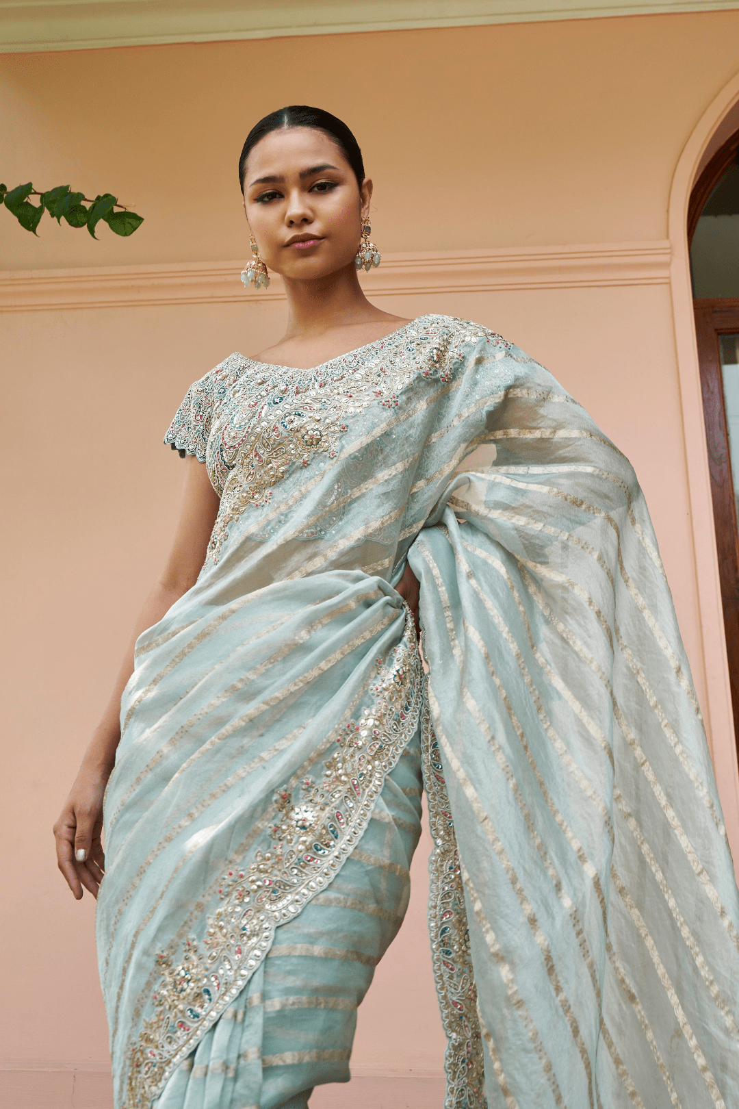 Teal Embroidered Saree