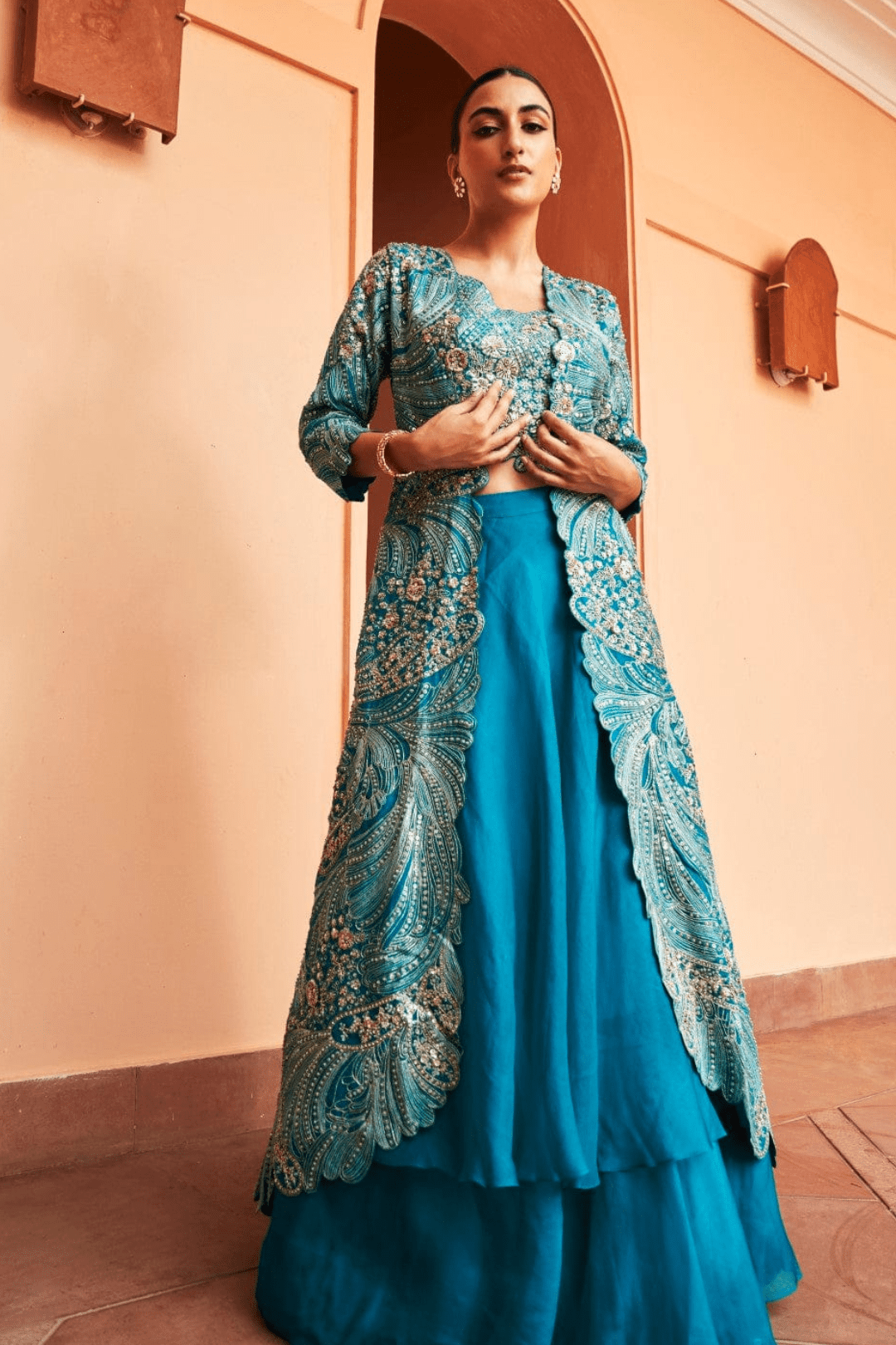 Pine Embroidered Jacket Set