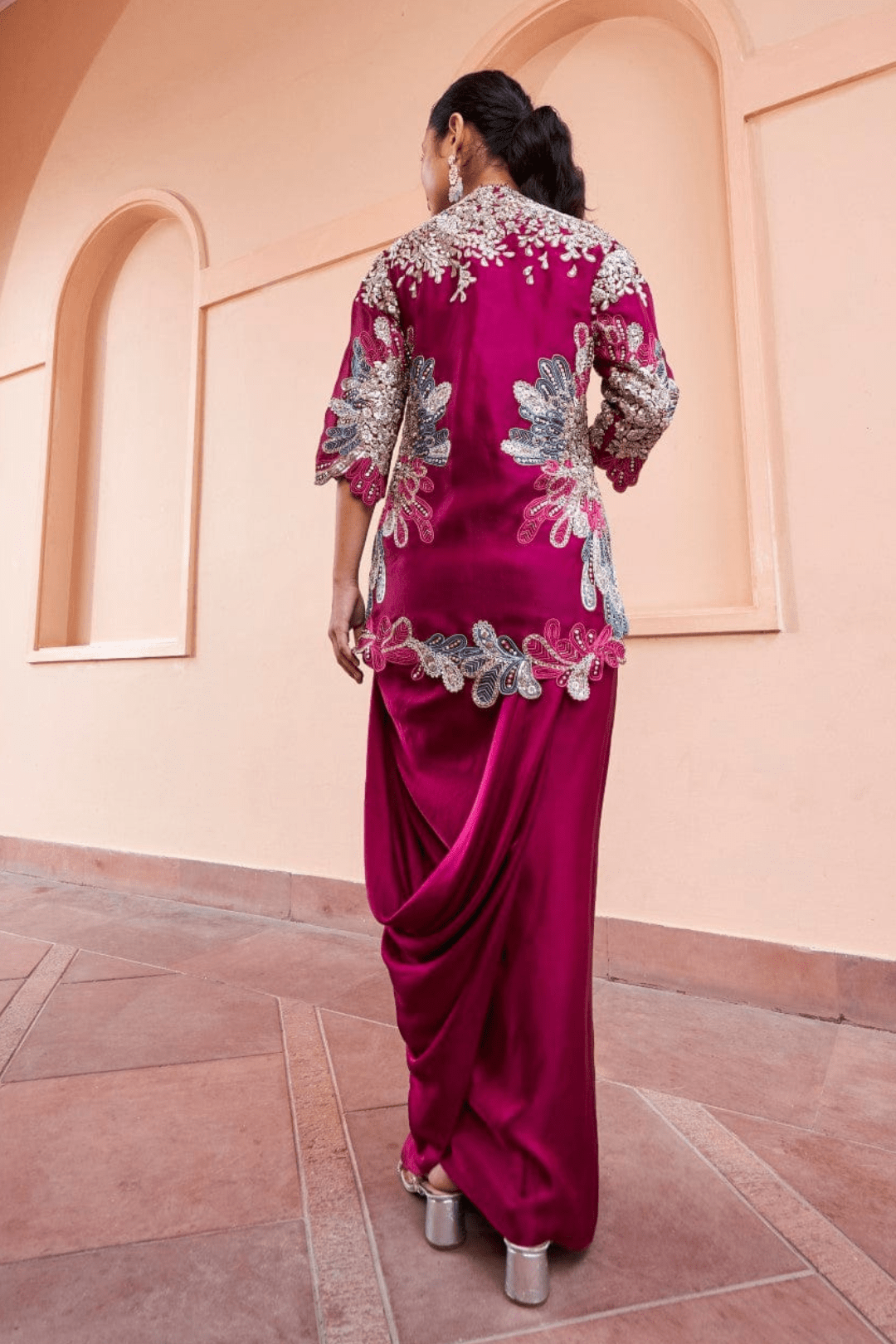 Sangria Plum Embroidered Jacket Set