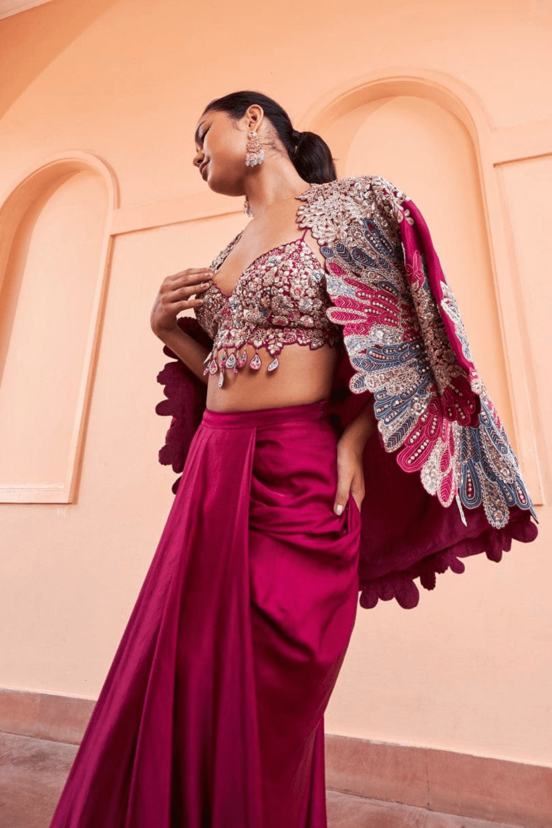 Sangria Plum Embroidered Jacket Set