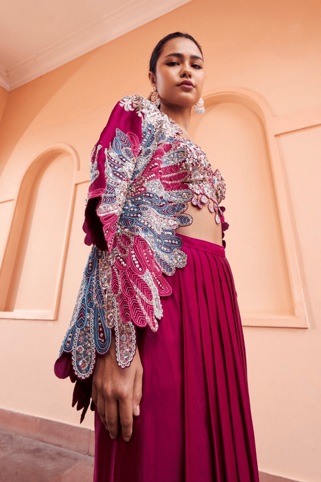 Sangria Plum Embroidered Jacket Set