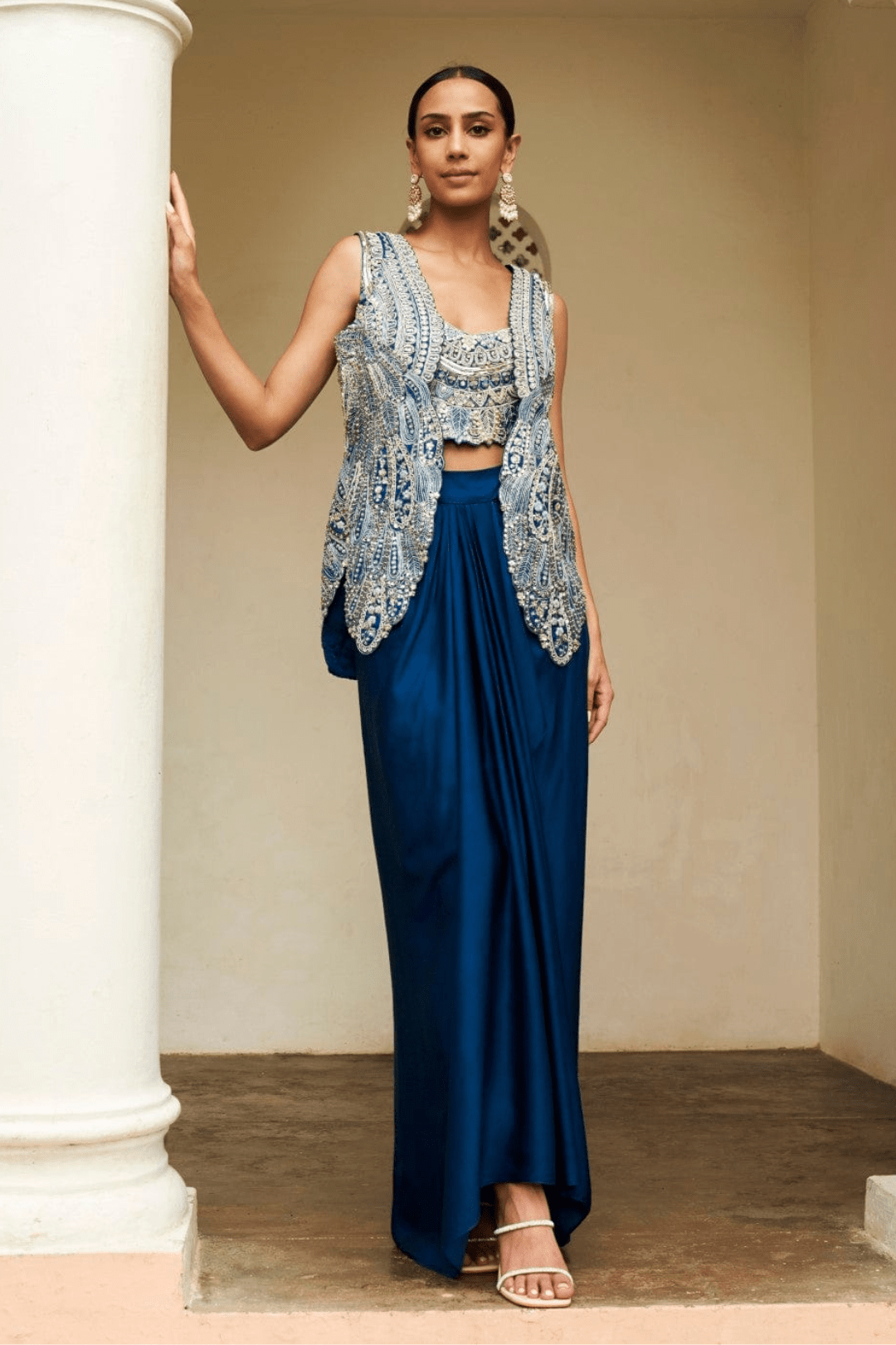 Jade Blue Embroidered Jacket Set