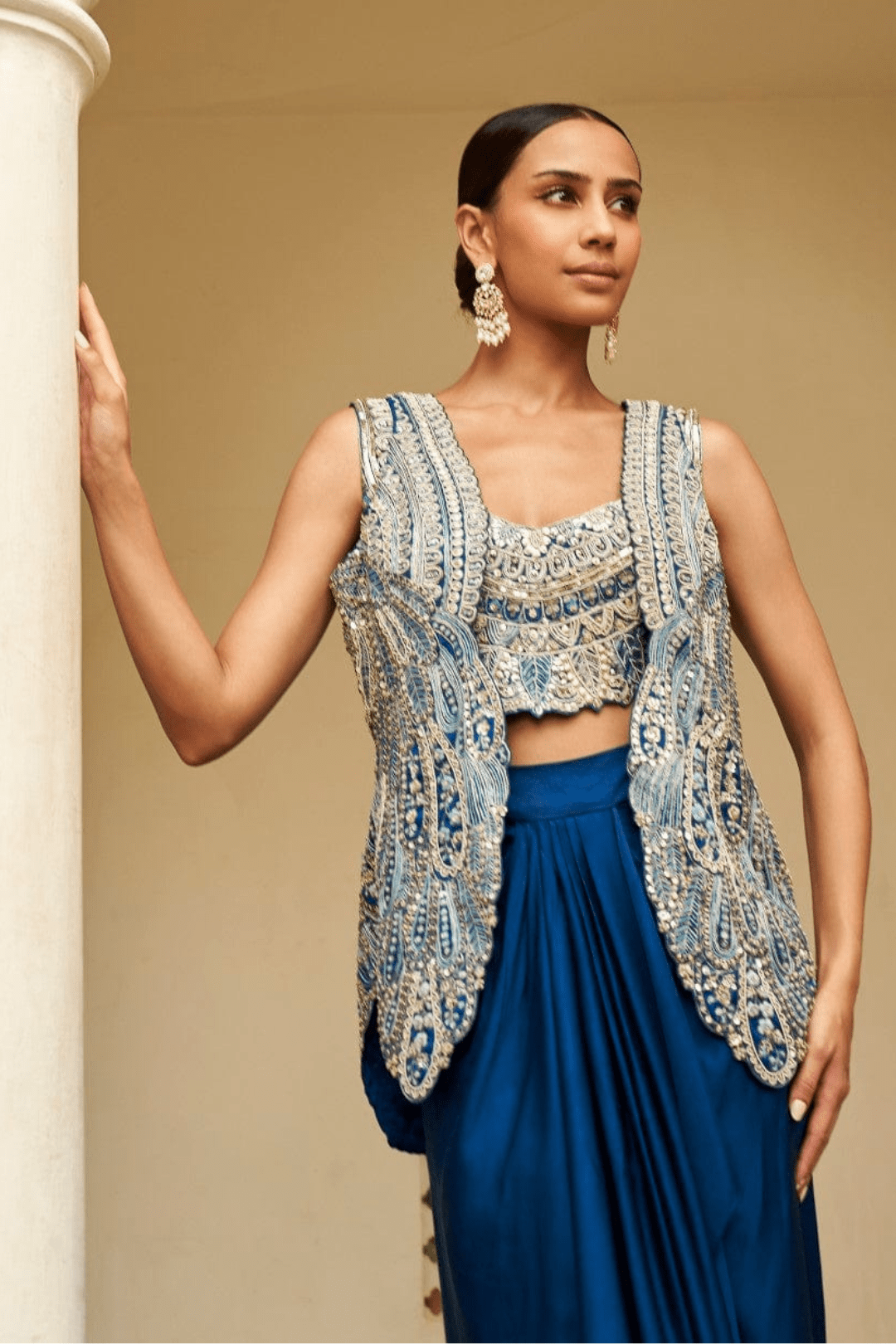 Jade Blue Embroidered Jacket Set