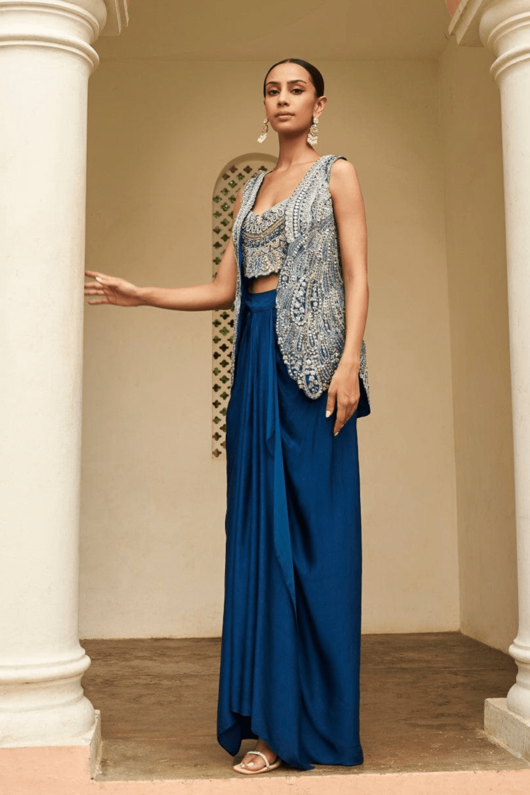 Jade Blue Embroidered Jacket Set
