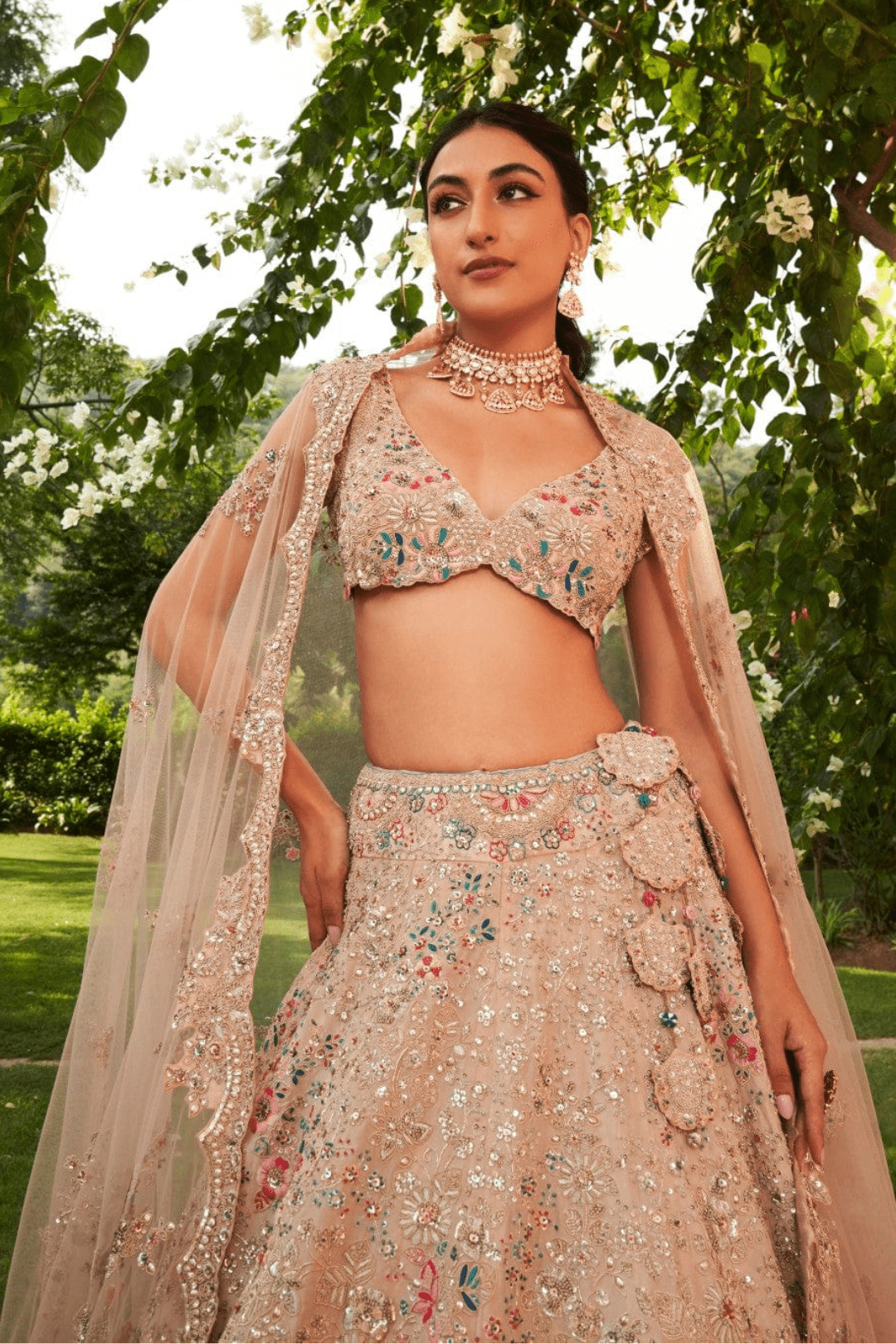 Whispering Peach Embroidered Lehenga Set